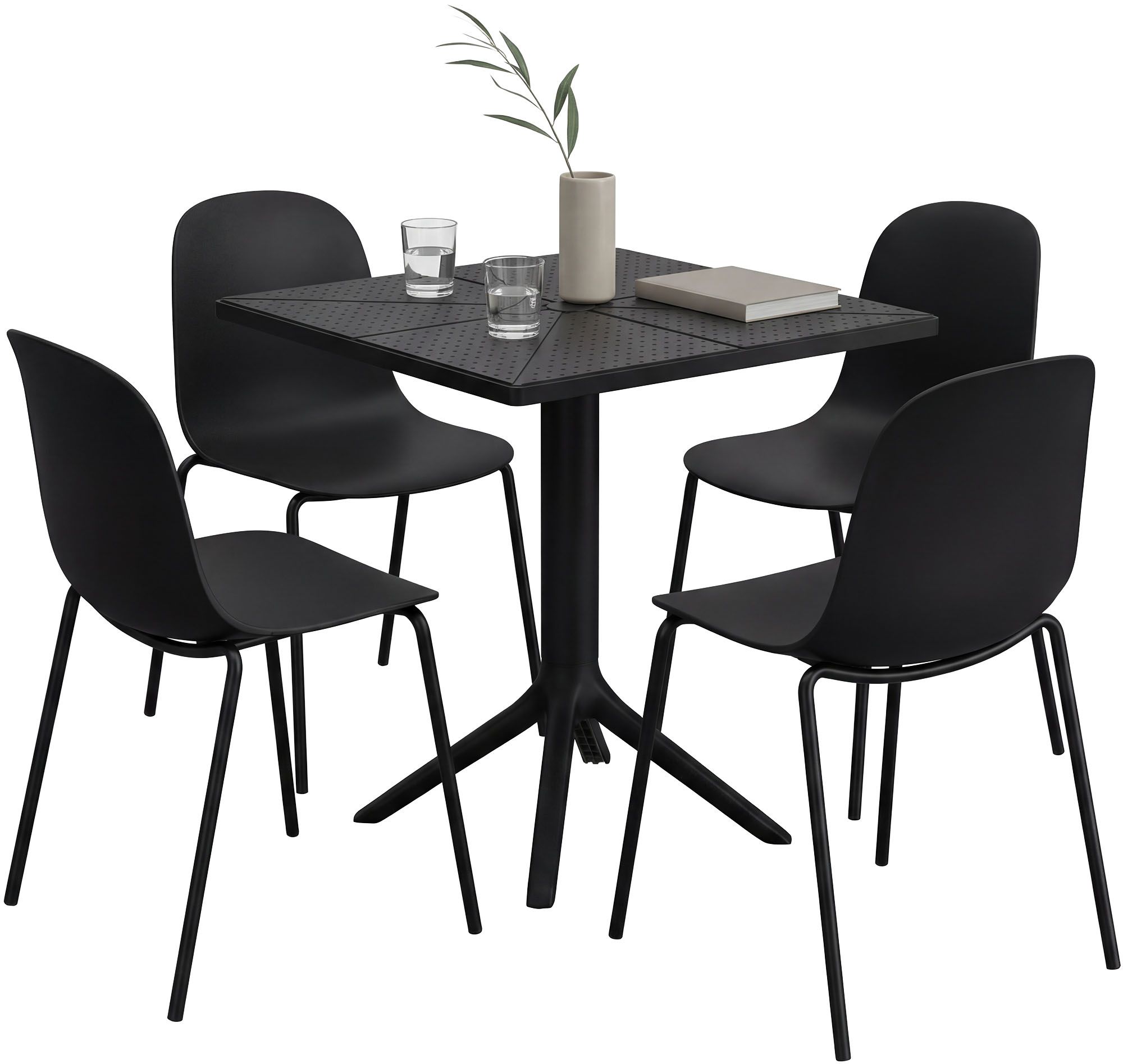 Gartenmöbel-Set Nerra mit 4 Stühlen schwarz