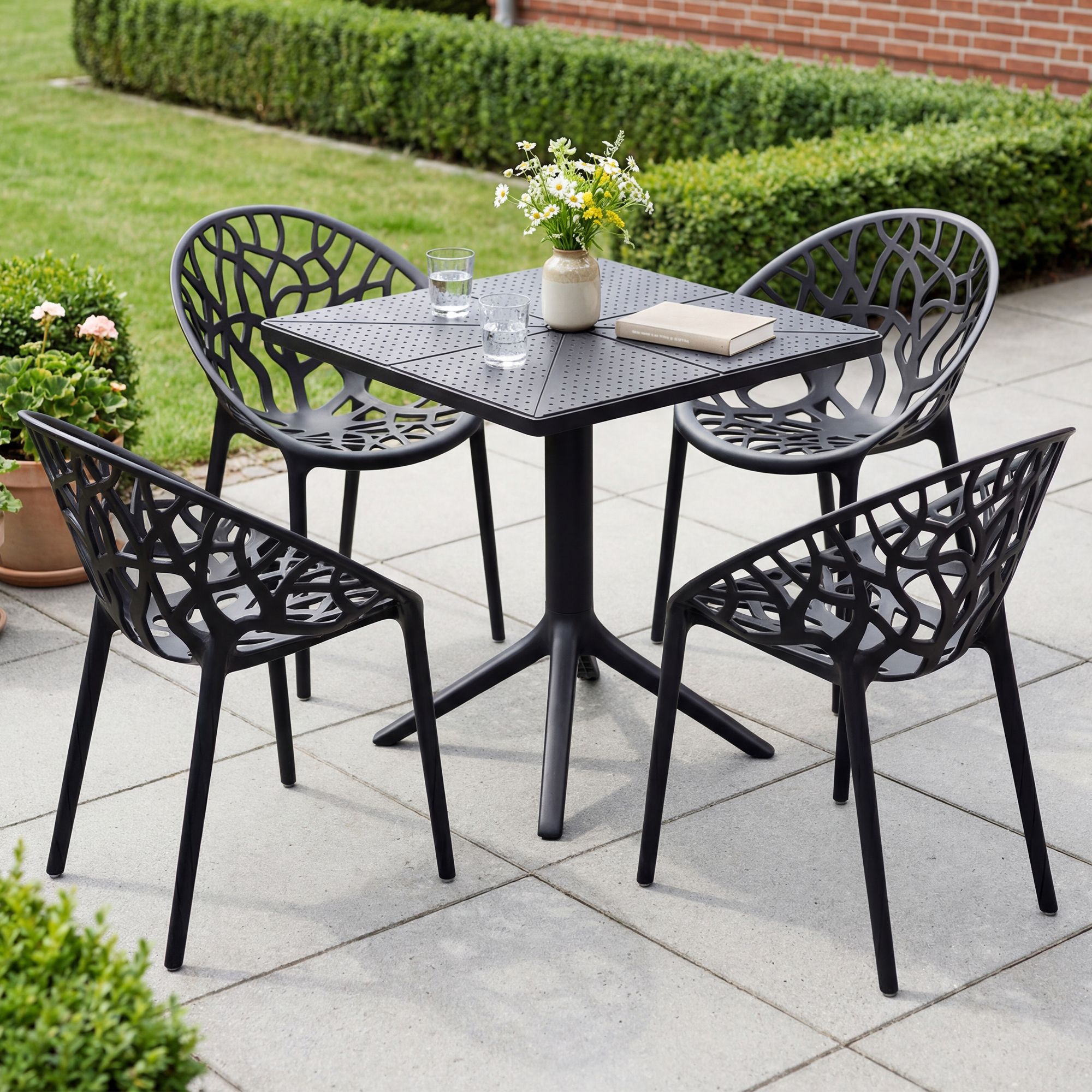 Gartenmöbel-Set Neriva mit 4 Stühlen schwarz