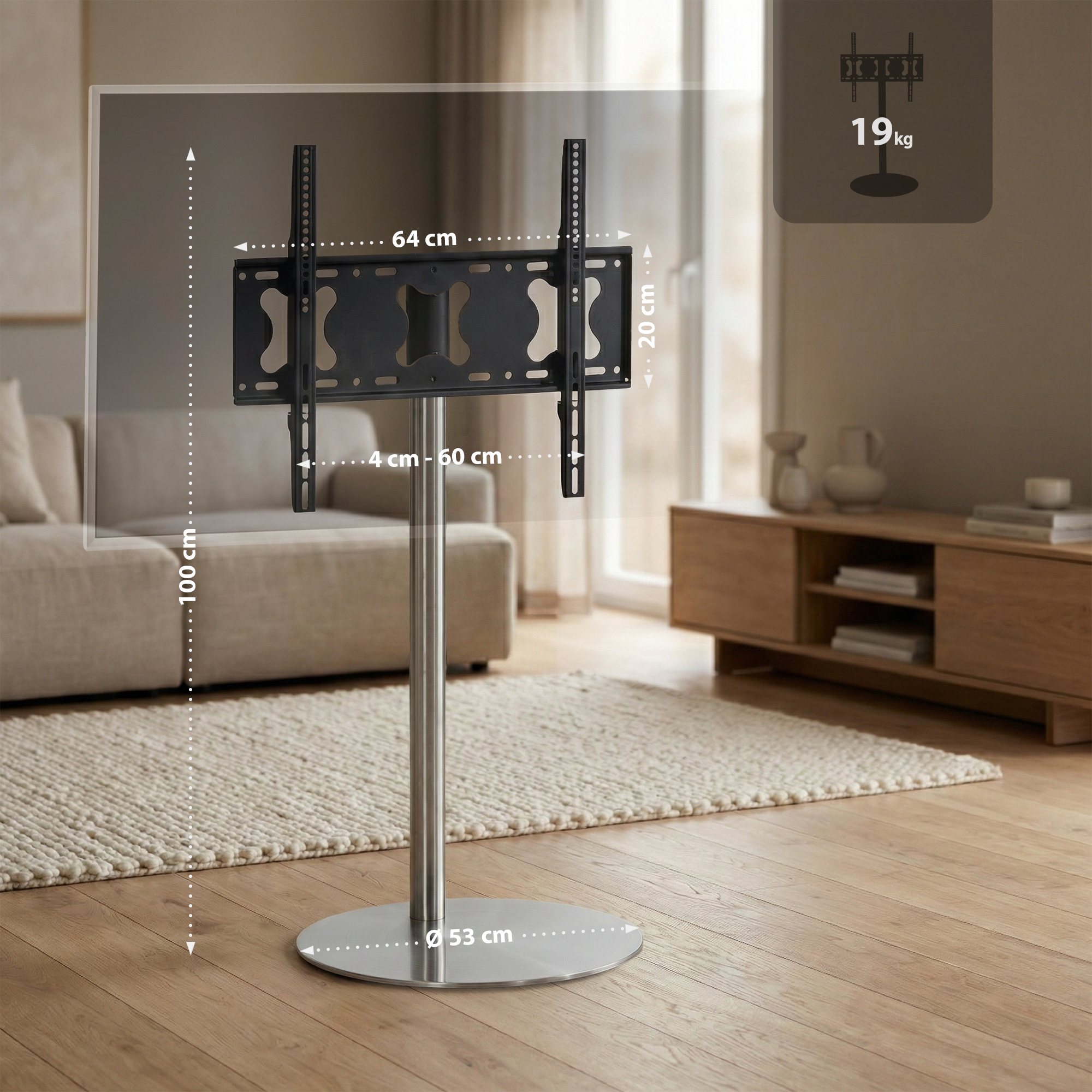TV Standfuß edelstahl rund