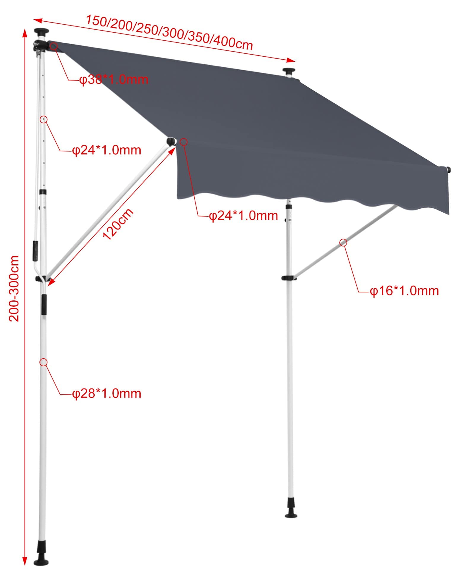 Klemm-Markise Westerly anthrazit 350x120 cm