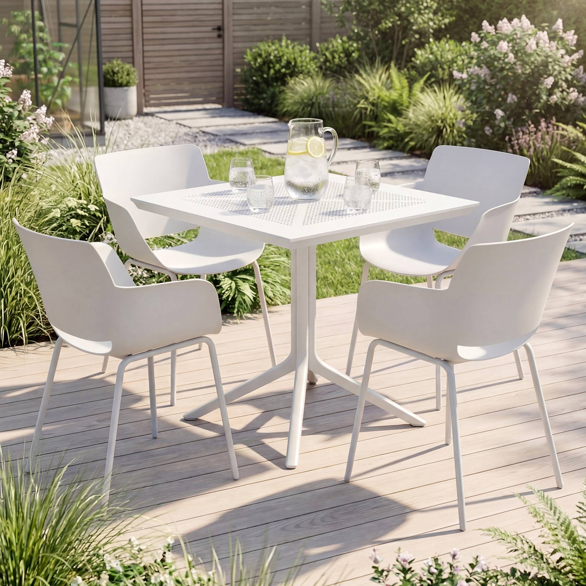 Gartenmöbel-Set Lirra mit 4 Stühlen weiß
