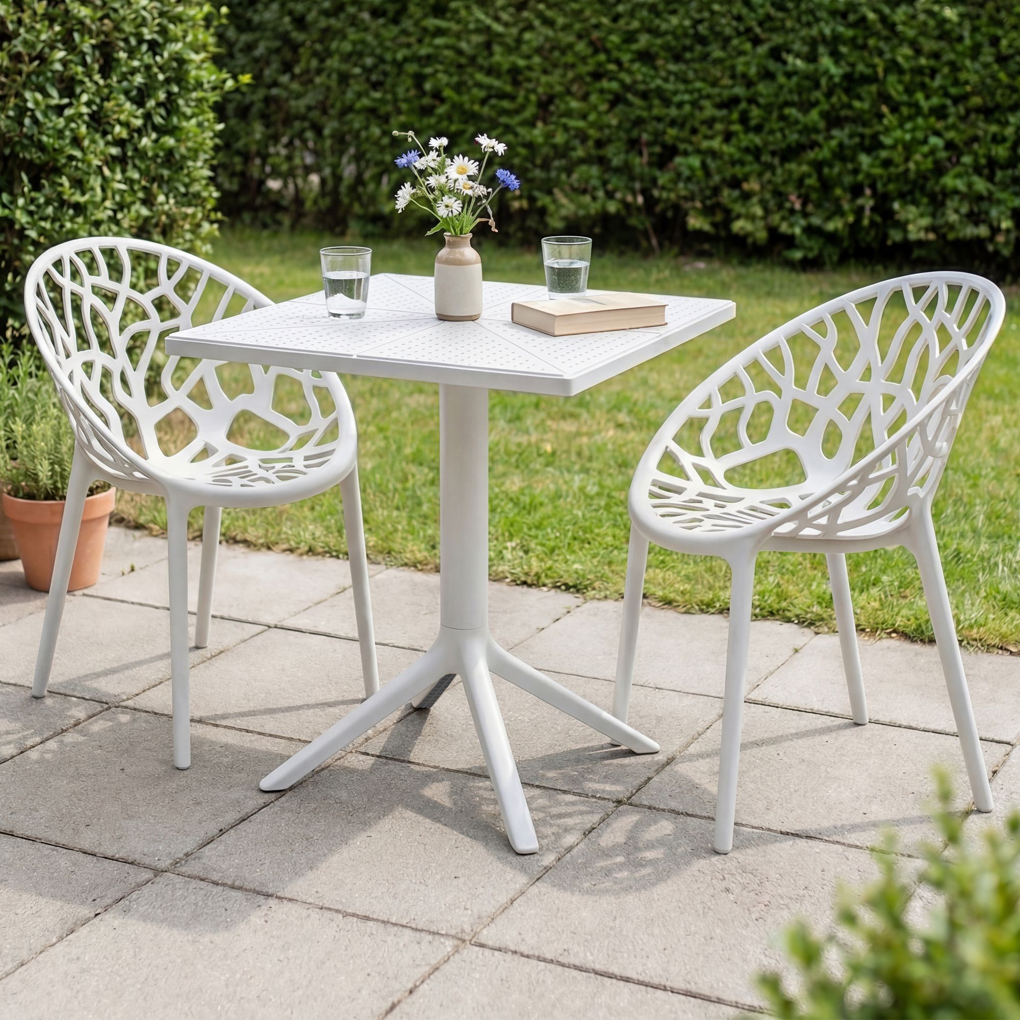 Gartenmöbel-Set Neriva mit 2 Stühlen weiß