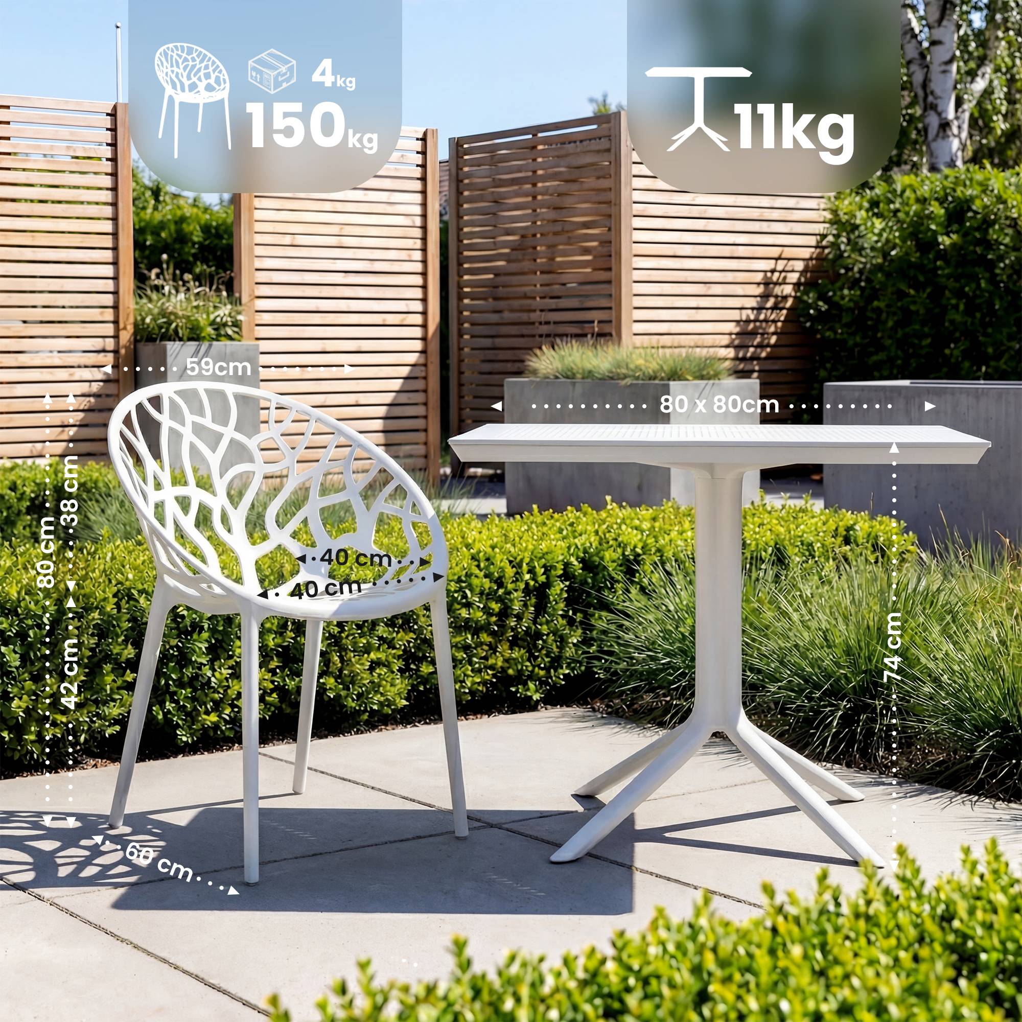 Gartenmöbel-Set Avara mit 2 Stühlen weiß