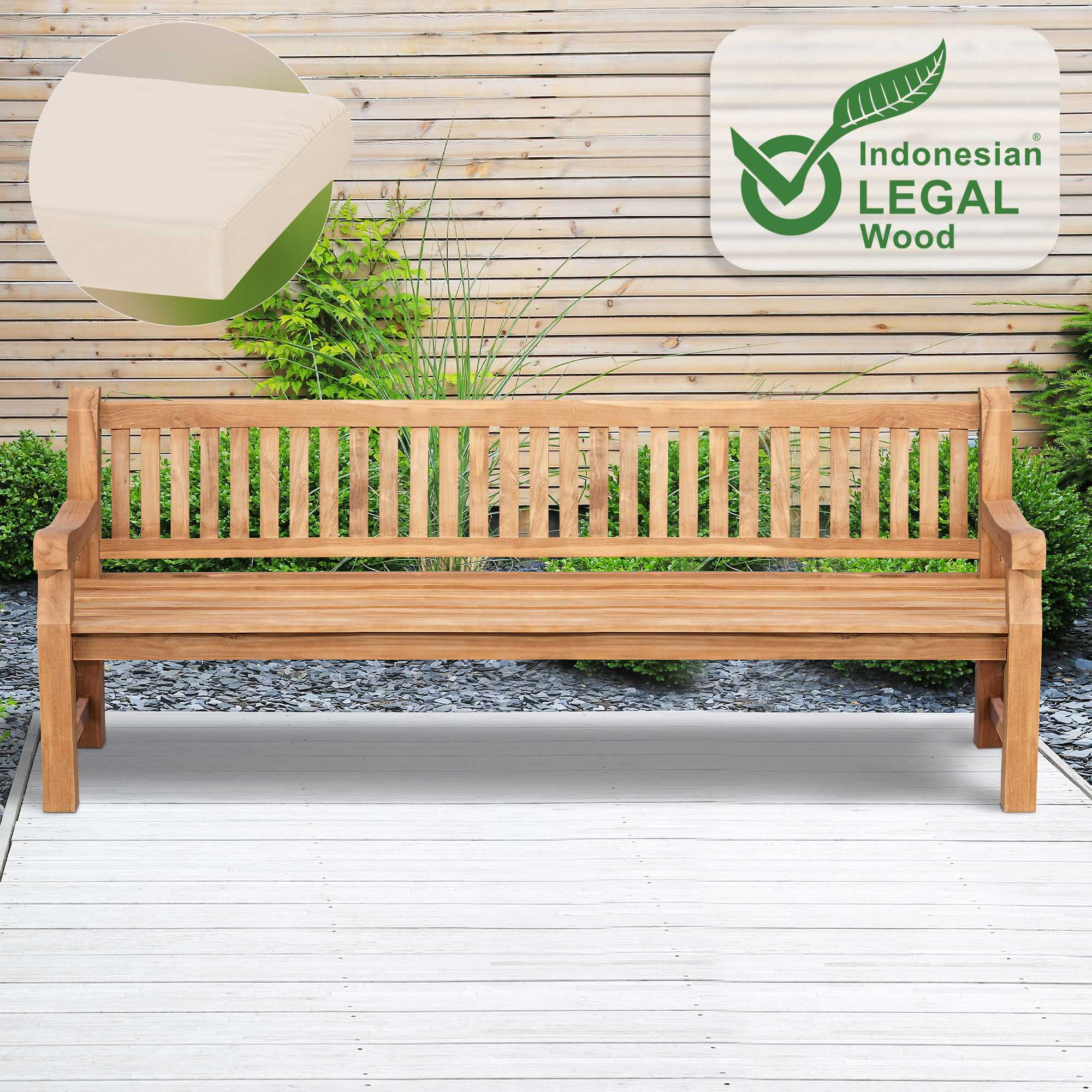 Gartenbank Teakholz Daxon mit Sitzkissen creme 240 cm