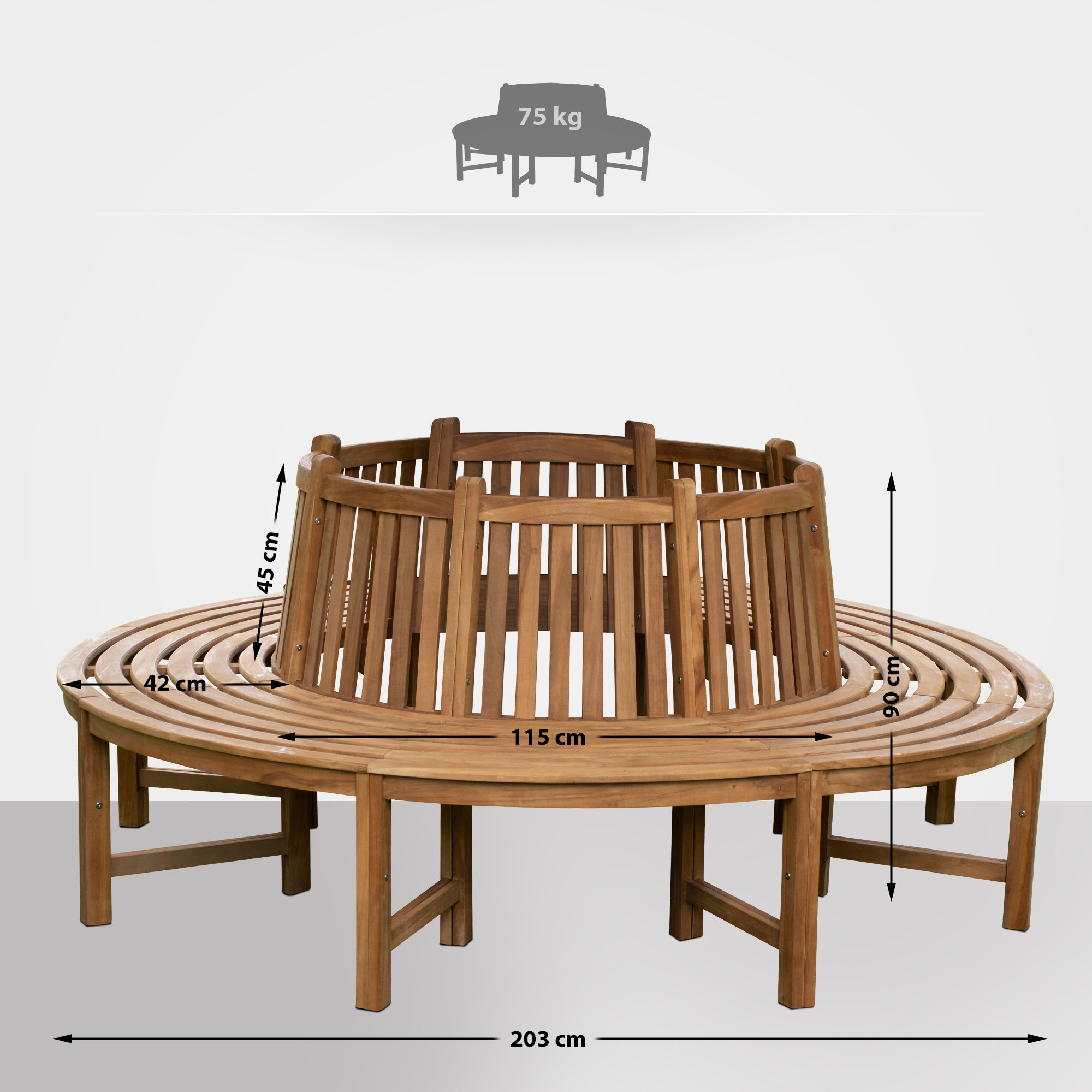 Baumbank Teak Nila mit Rückenlehne braun