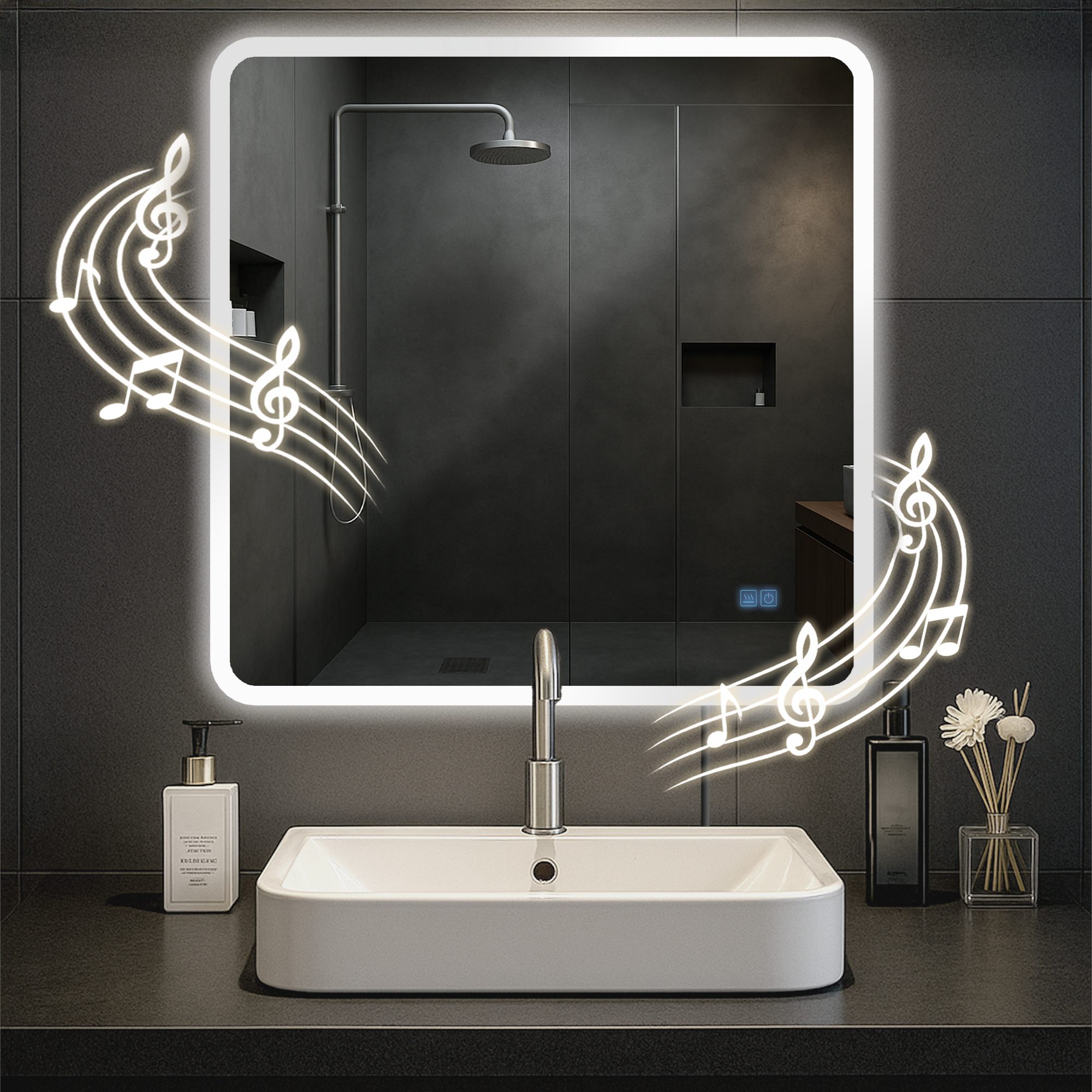 Badspiegel Jericho mit Bluetooth 80x80 cm