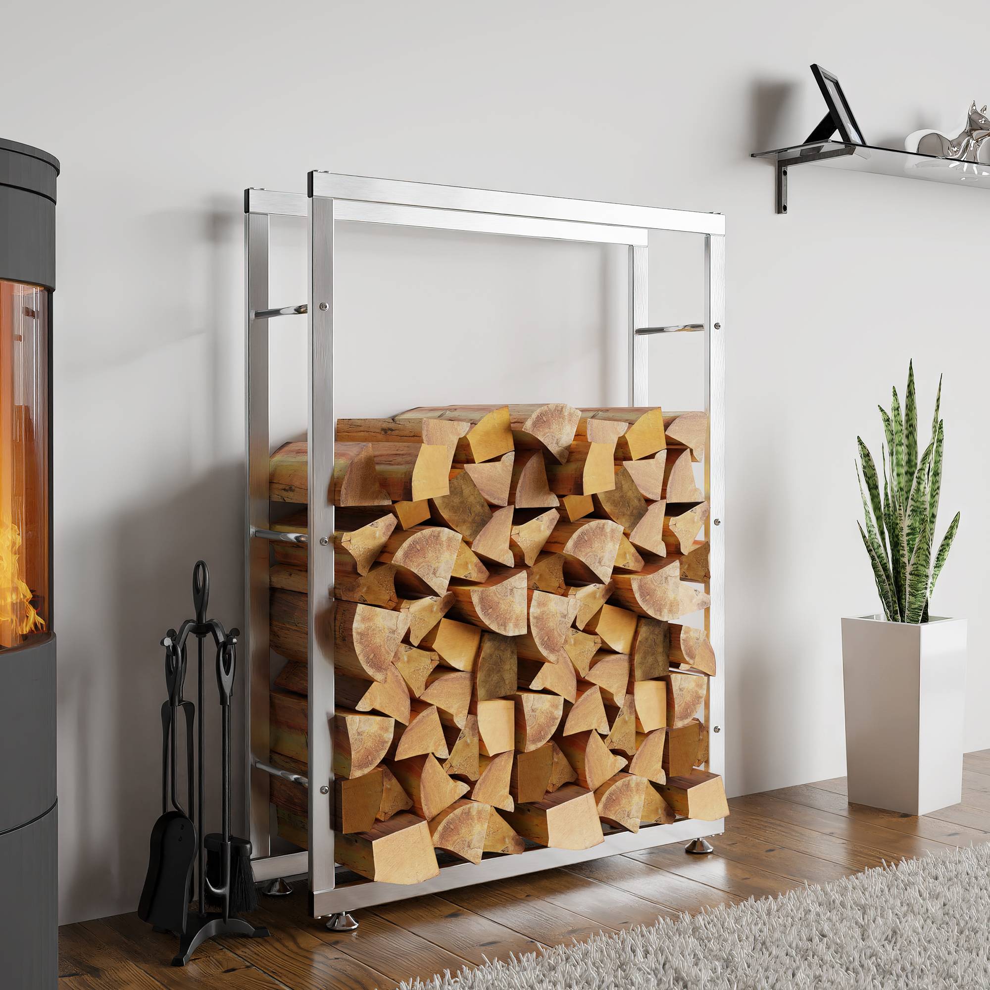 Kaminholzständer Keri V2 Edelstahl edelstahl 25x100x125 cm