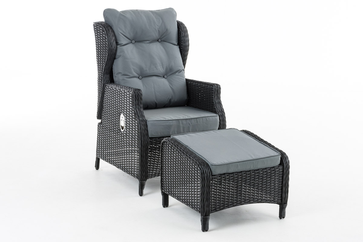 Polyrattan Verstellbarer Sessel Breno inkl. Fußhocker schwarz eisengrau