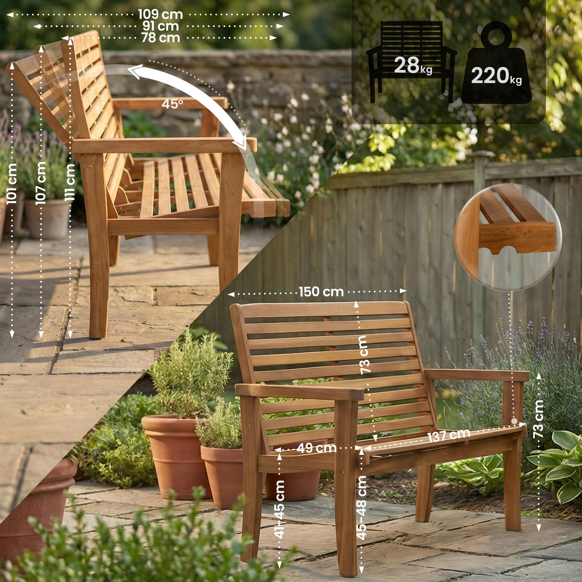 Teakbank Nicosia mit Liegefunktion teak 150 cm