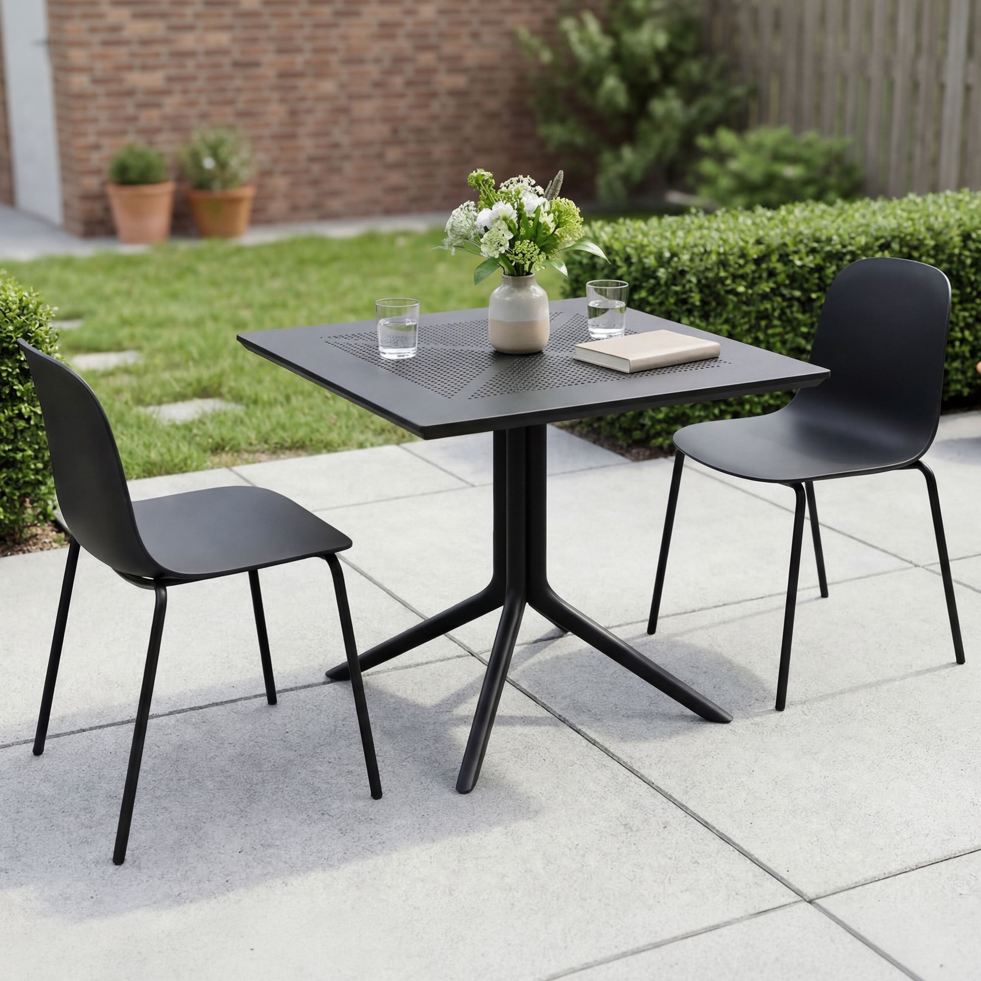 Gartenmöbel-Set Zeron mit 2 Stühlen schwarz