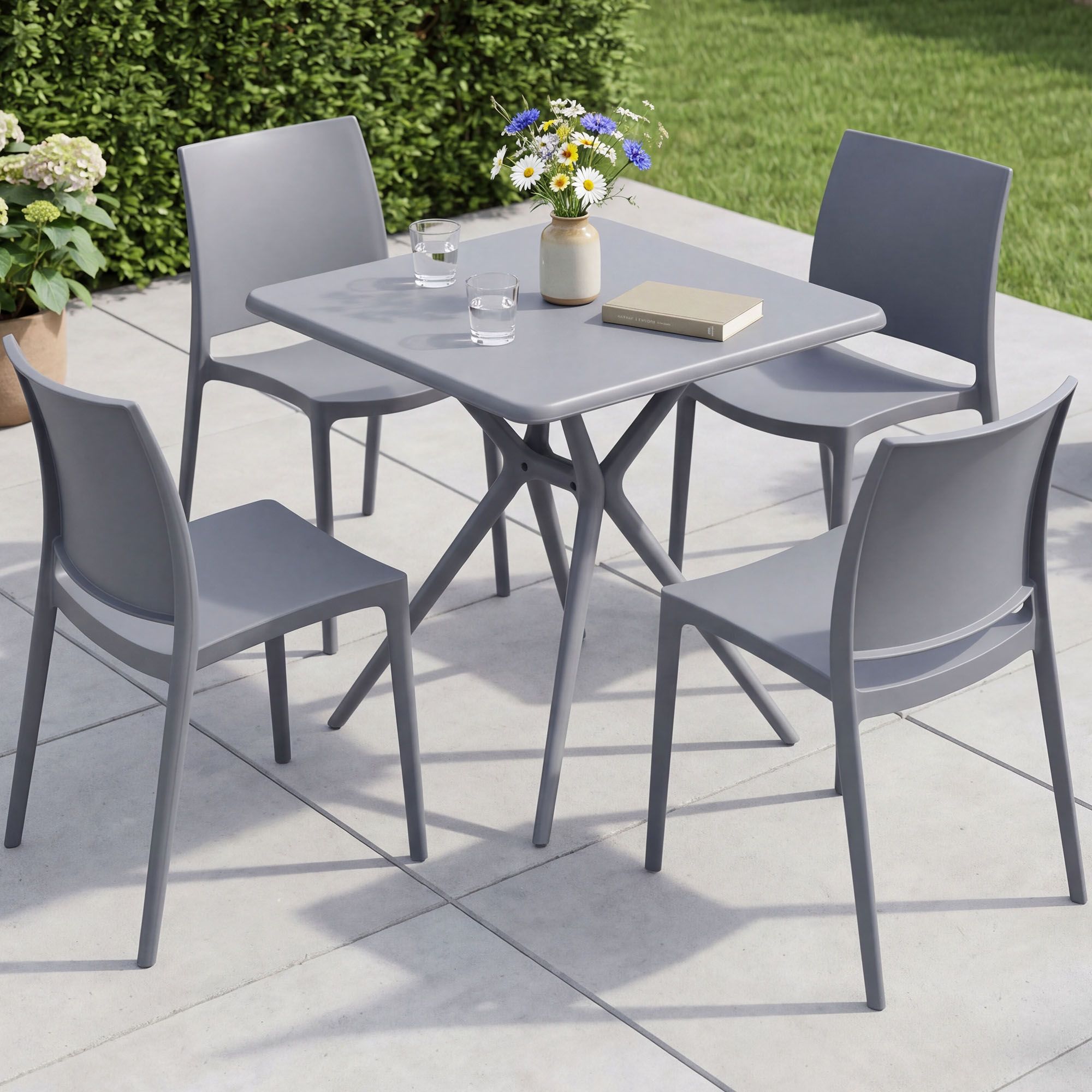 Gartenmöbel-Set Amino mit 4 Stühlen grau