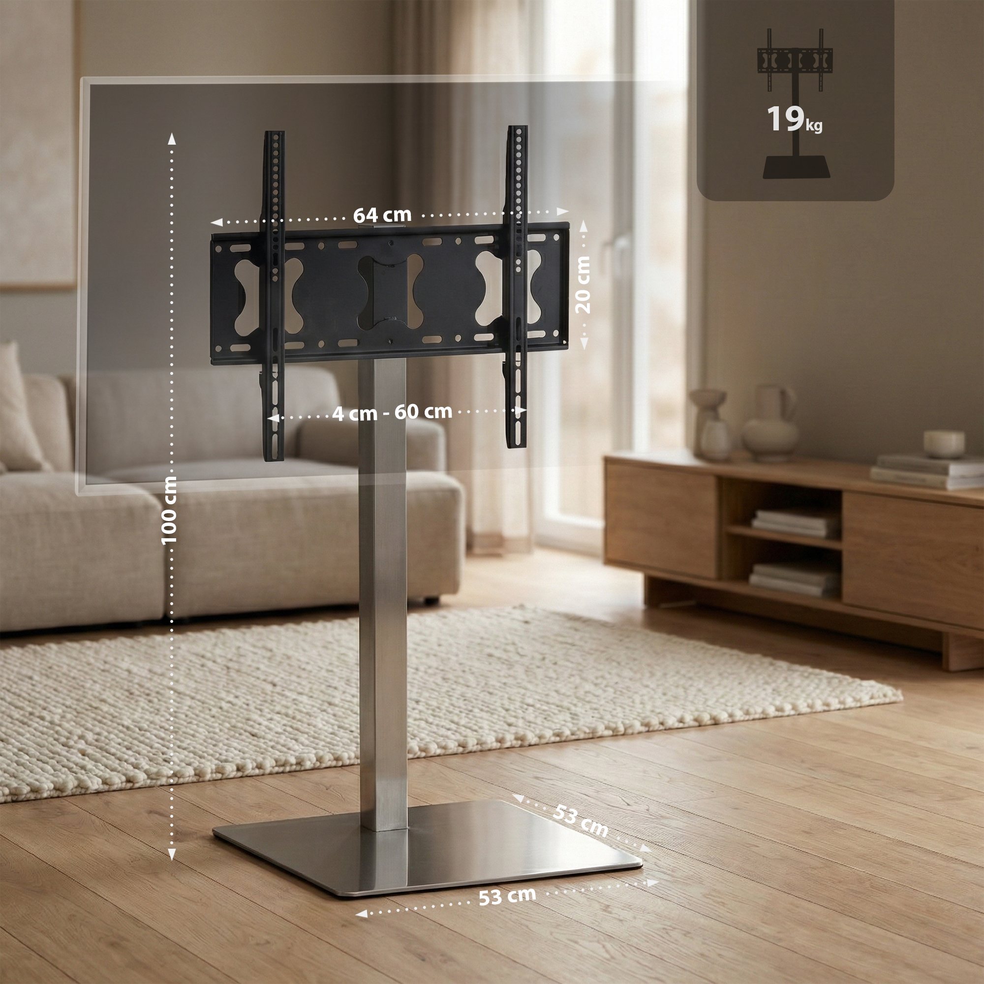 TV Standfuß edelstahl eckig