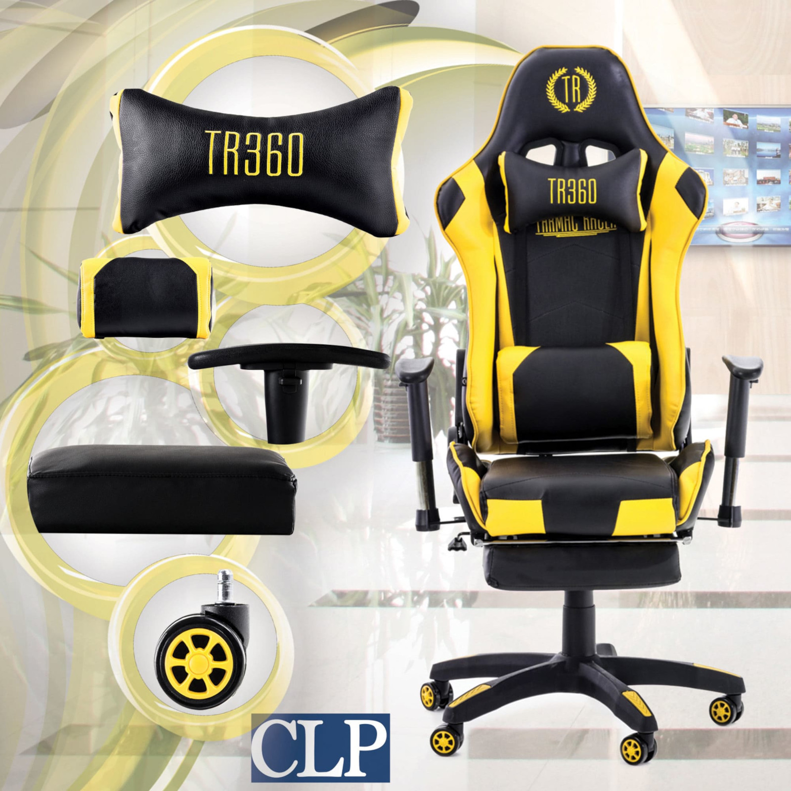 Gaming Bürostuhl Turbo XL mit Fußablage schwarz/gelb Kunstleder