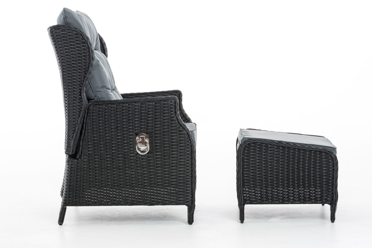 Polyrattan Verstellbarer Sessel Breno inkl. Fußhocker schwarz eisengrau
