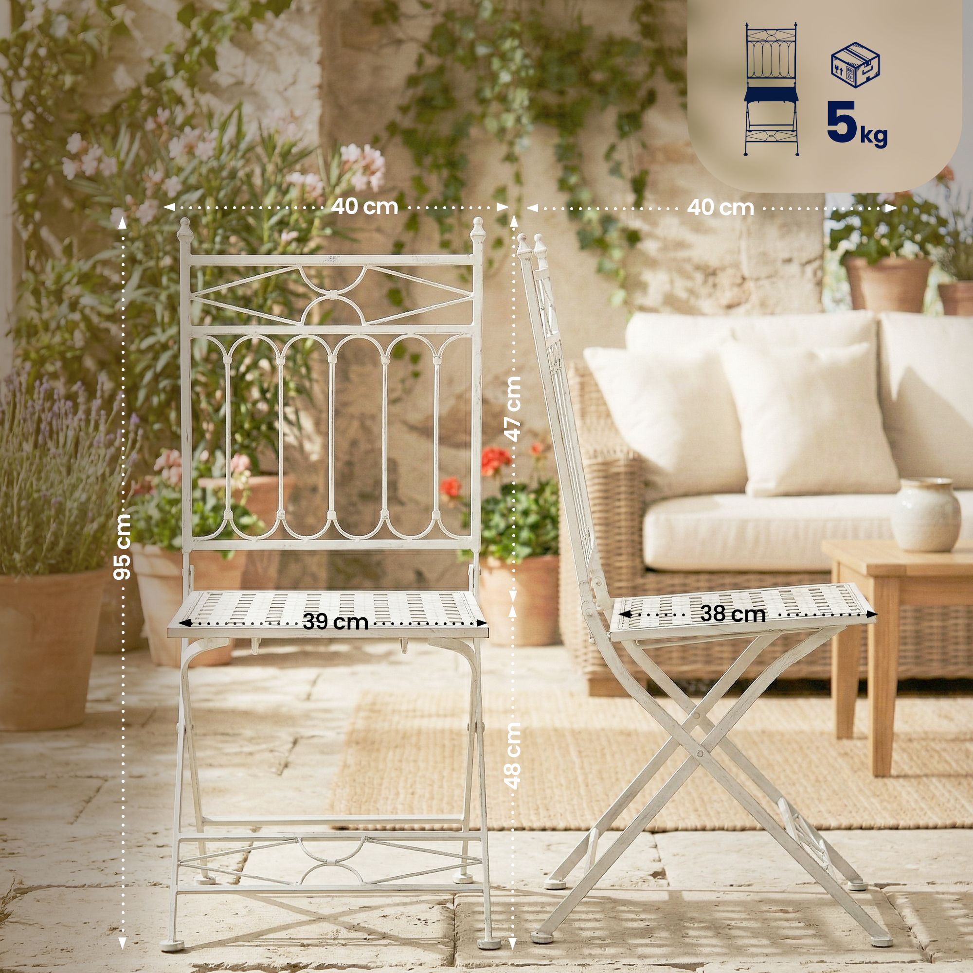 2er Set Klappstühle Asina antik weiß