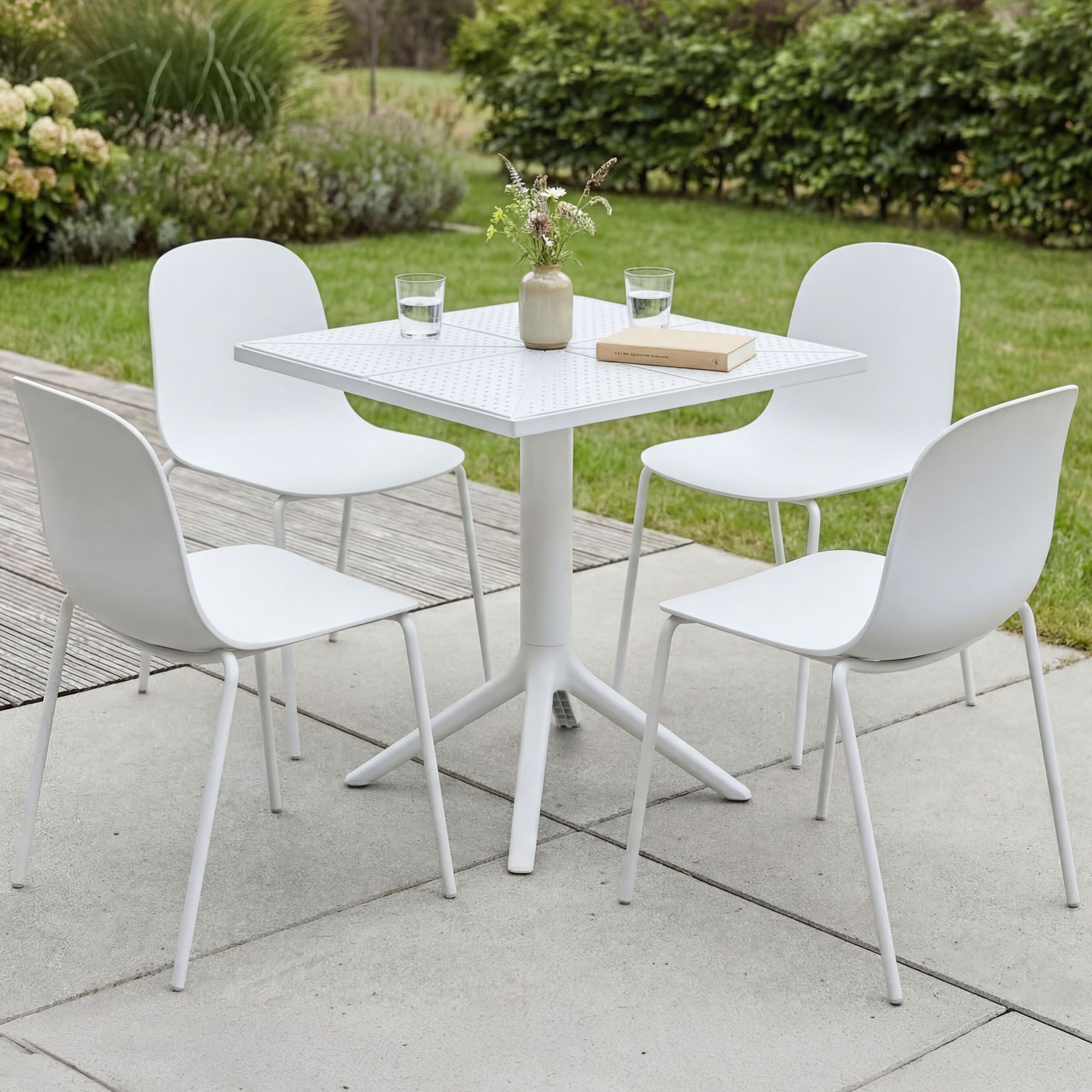 Gartenmöbel-Set Nerra mit 4 Stühlen weiß