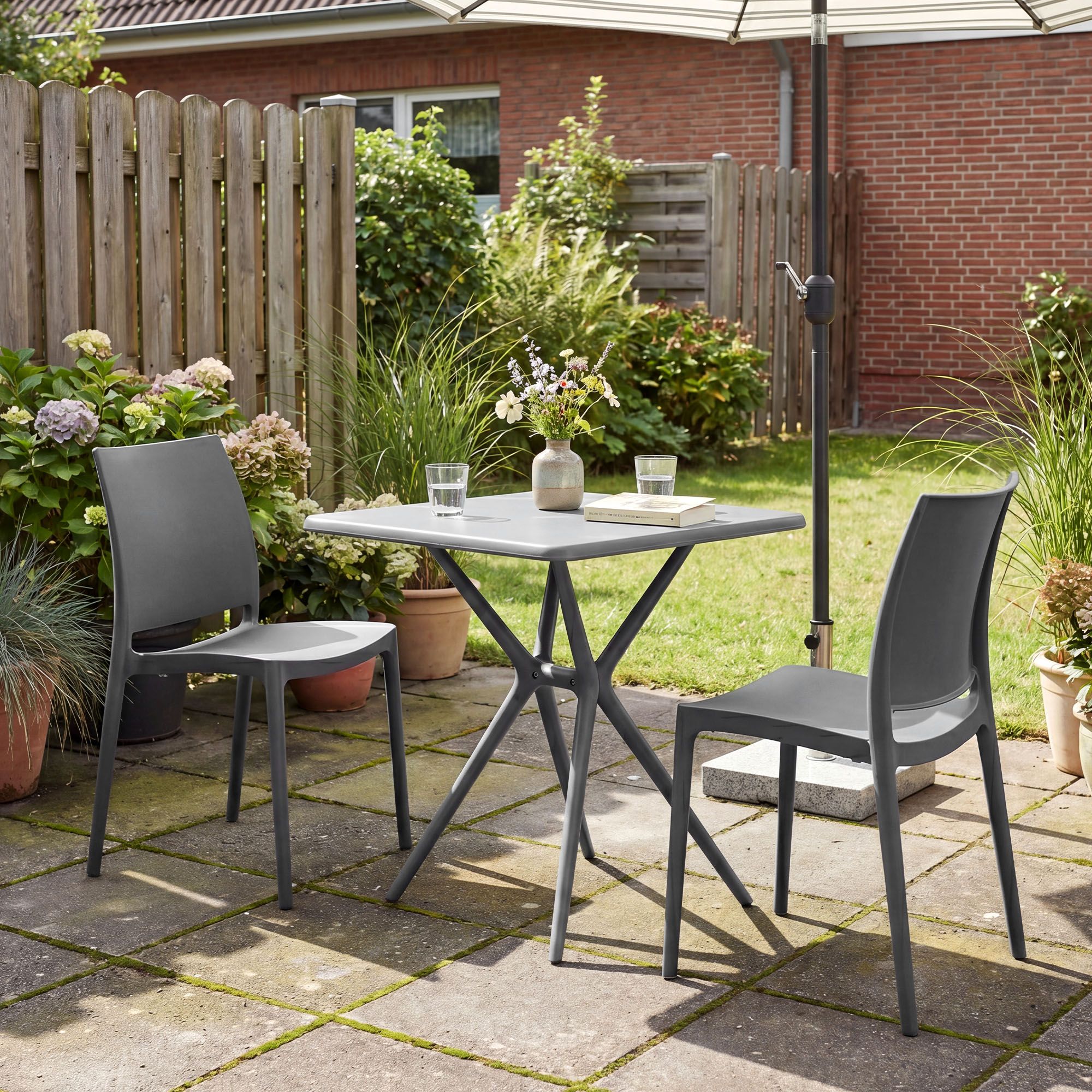 Gartenmöbel-Set Amino mit 2 Stühlen dunkelgrau