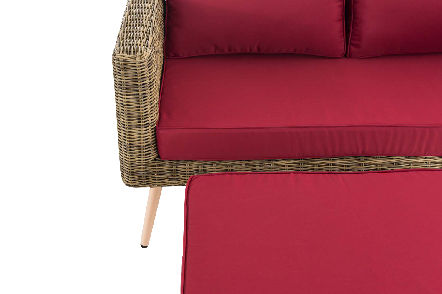 Polyrattan 2er Sofa Molde mit Fußhocker 5mm Natura rubinrot 40 cm (Hellbraun)