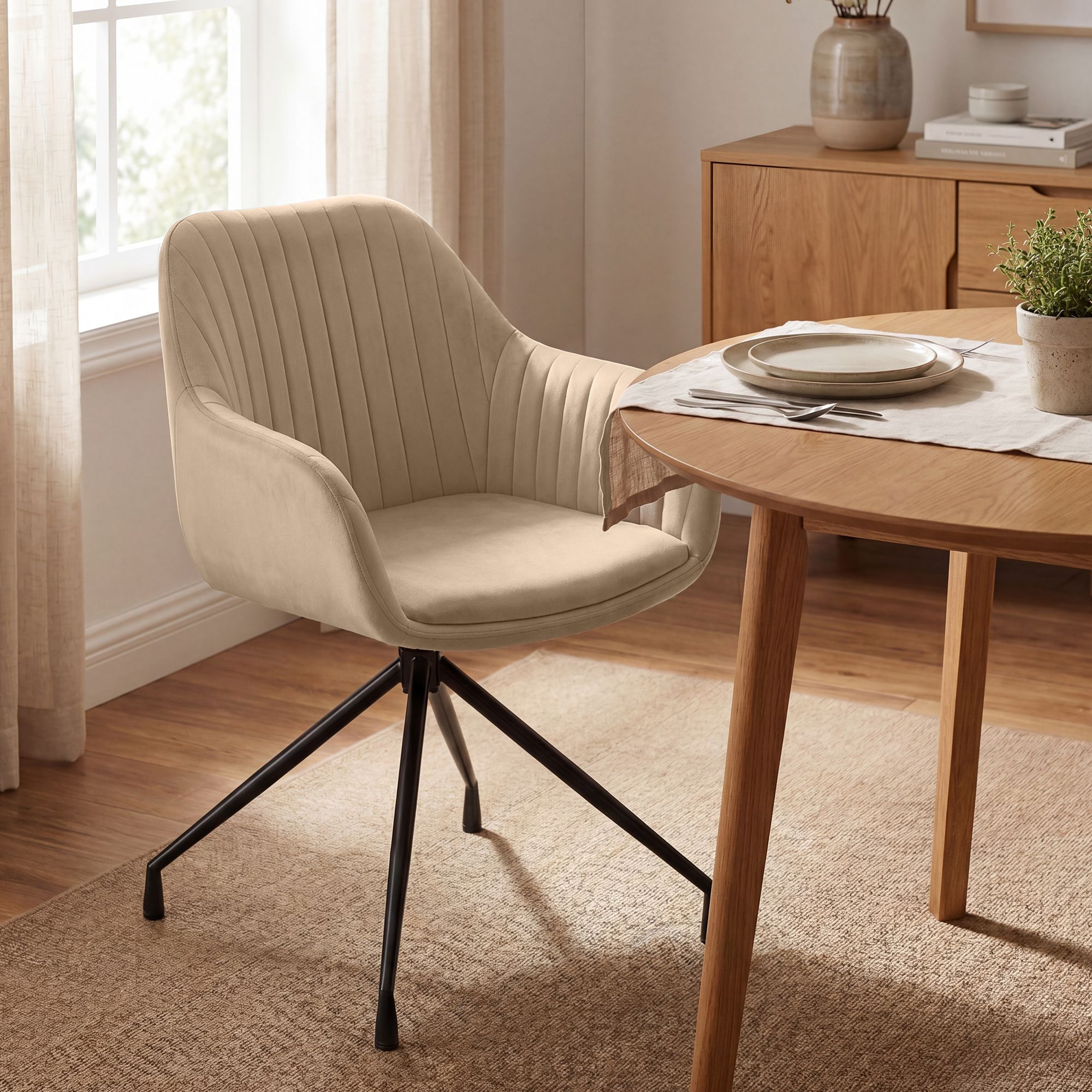 2er Set Esszimmerstühle Welby taupe Samt