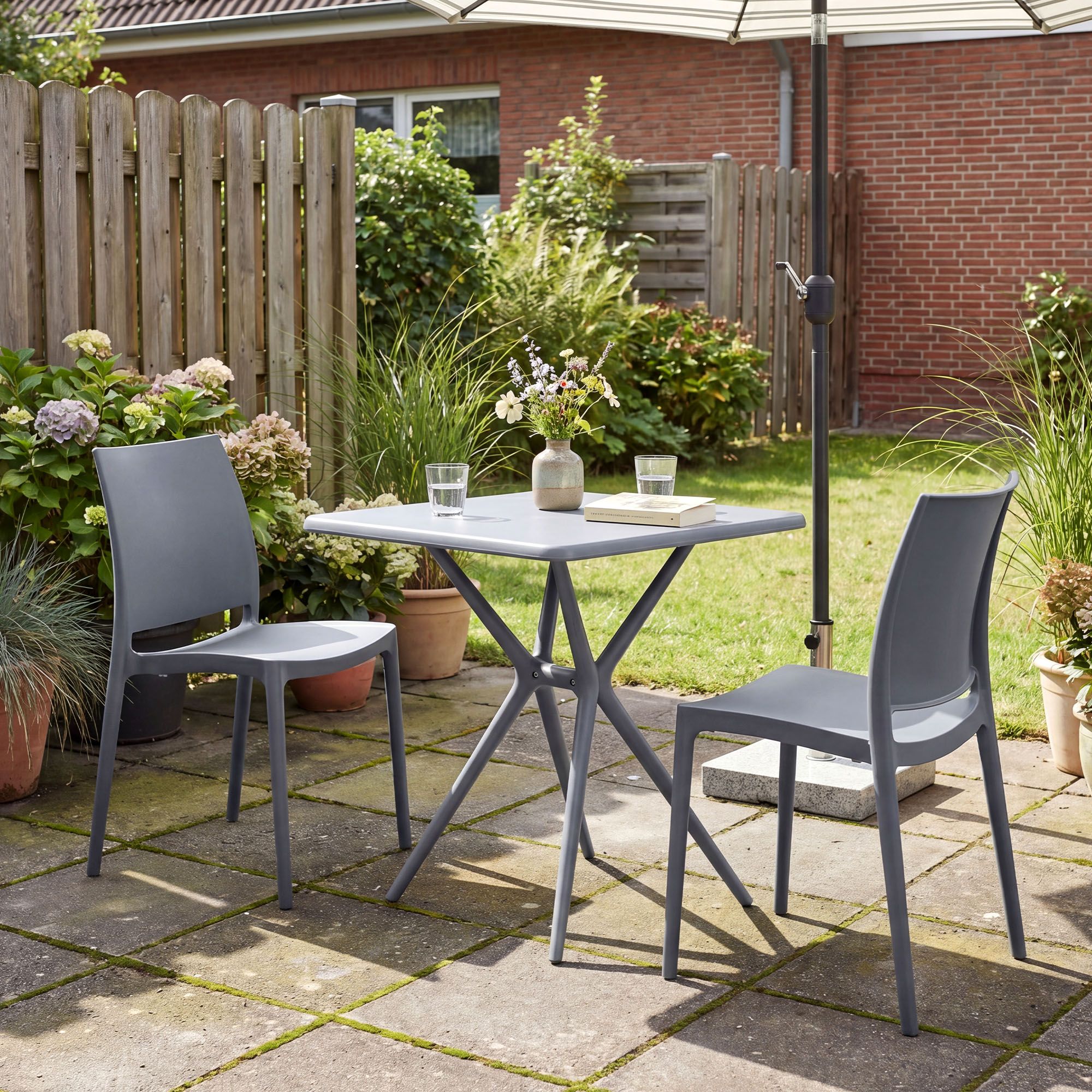 Gartenmöbel-Set Amino mit 2 Stühlen grau