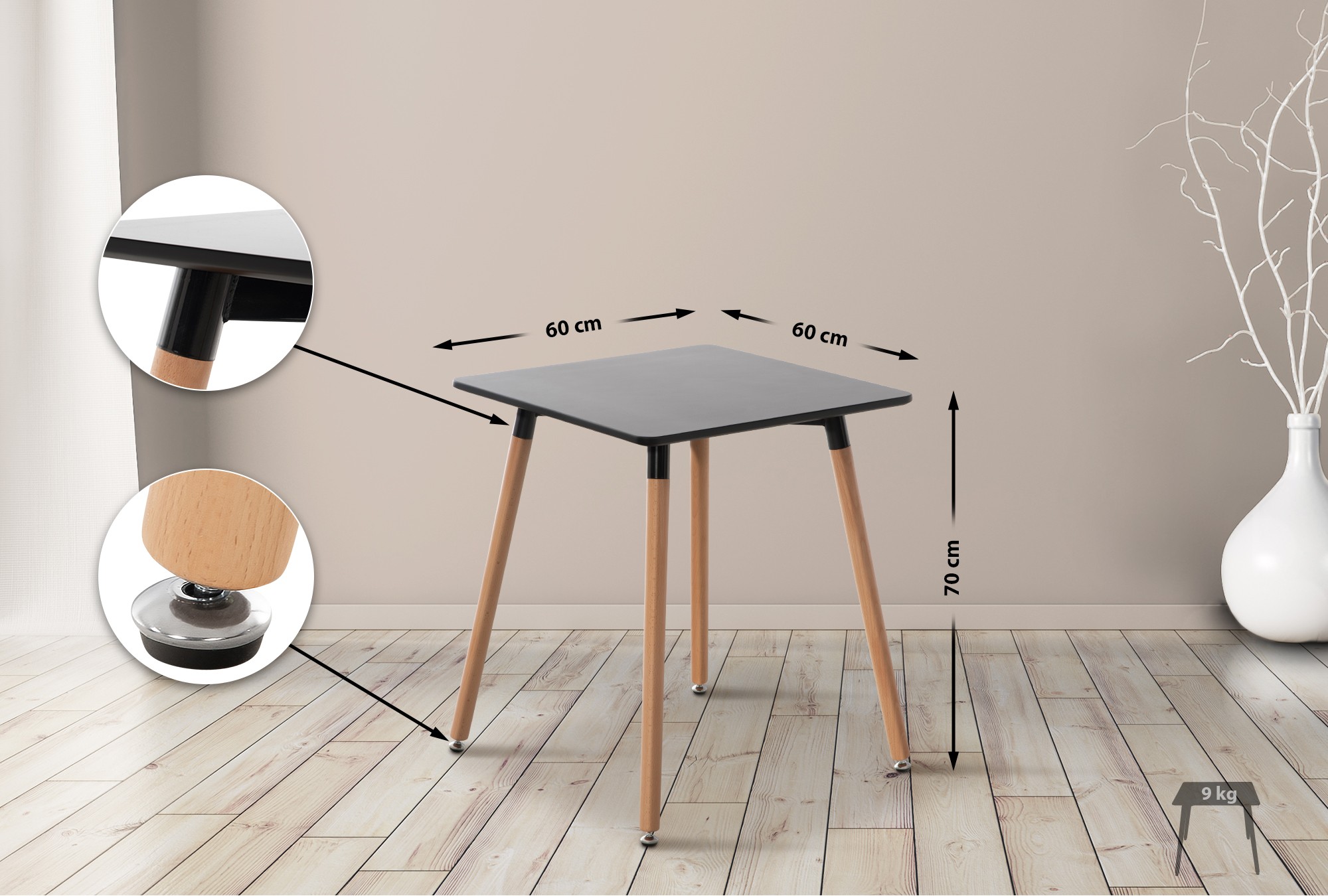 Küchentisch Viborg schwarz 60 cm