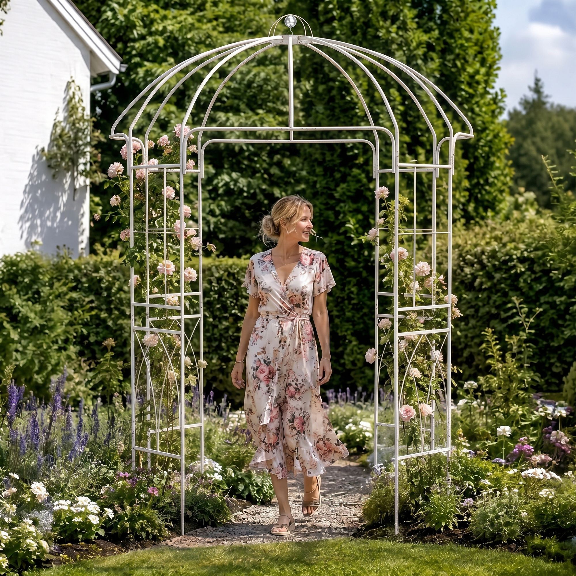 Gartenpavillon Keira mit Rankhilfe antik weiß