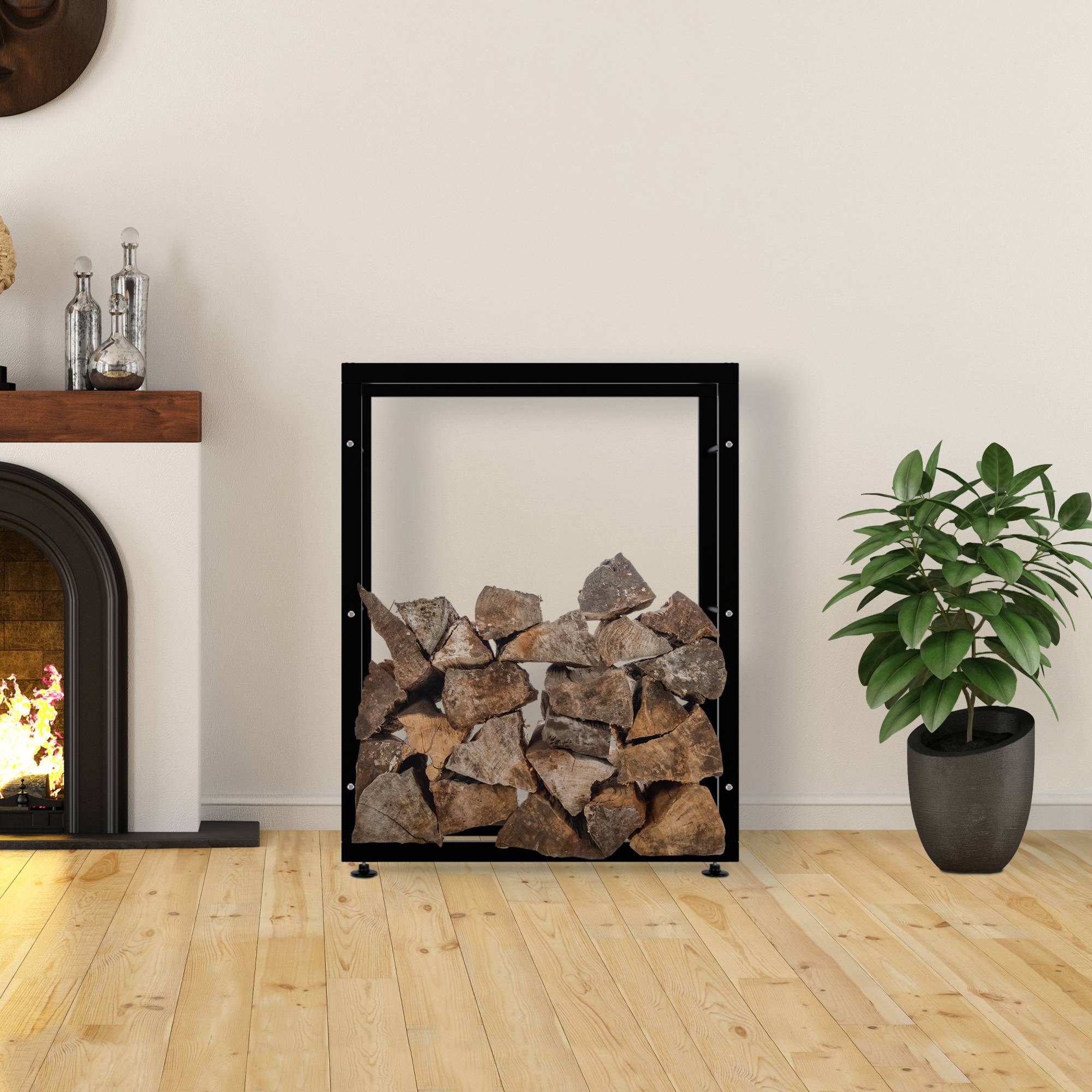 Kaminholzständer Keri V2 schwarz 25x80x100 cm