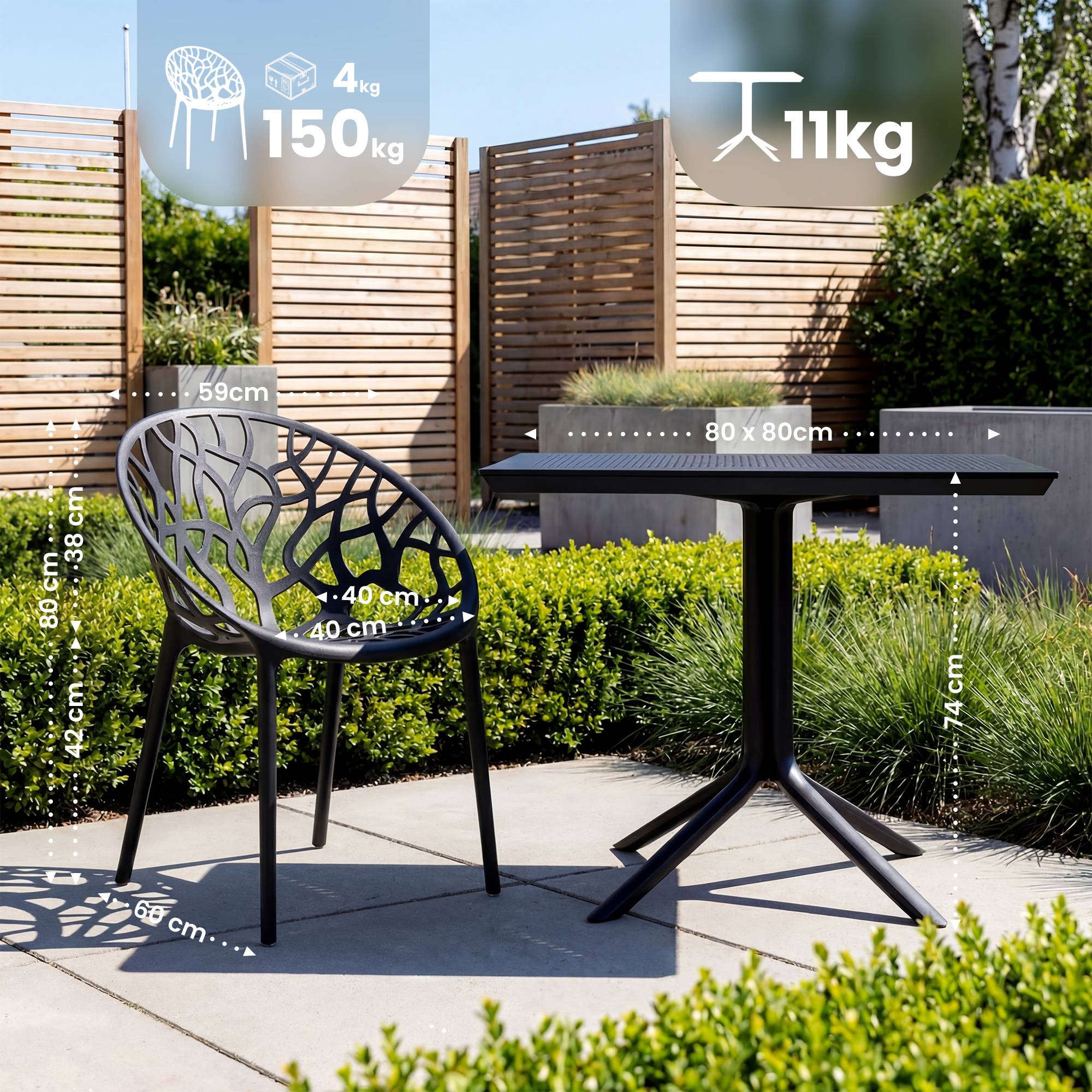 Gartenmöbel-Set Avara mit 2 Stühlen schwarz