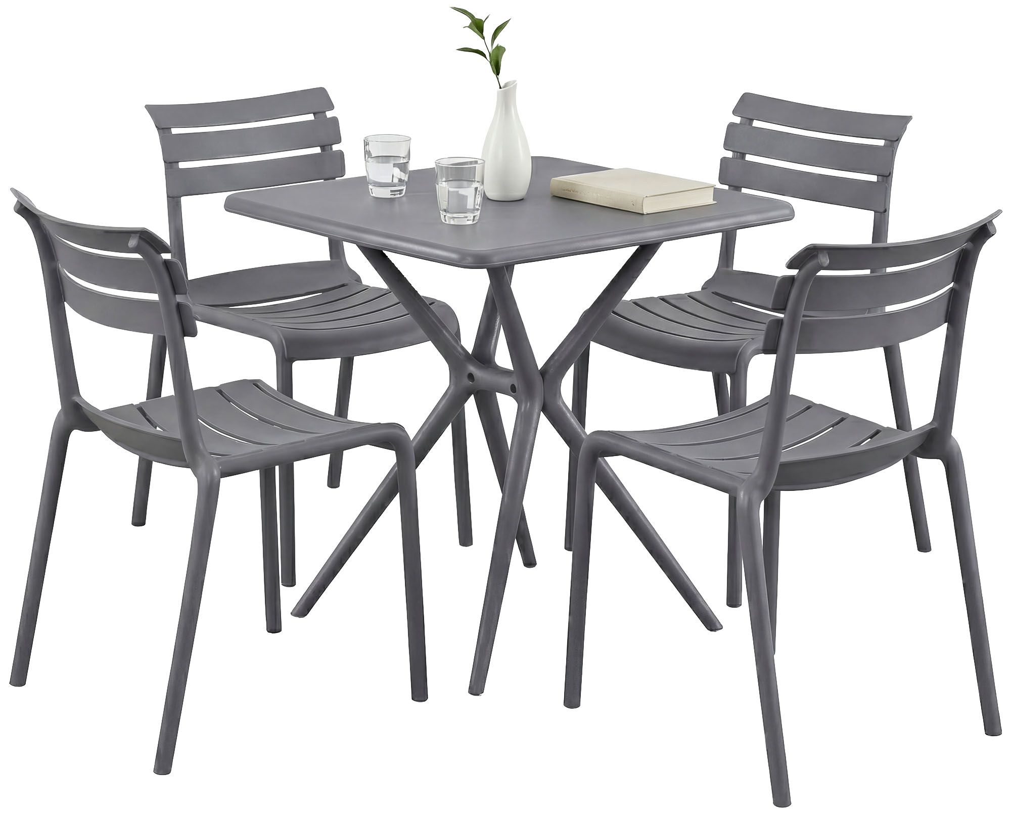 Gartenmöbel-Set Vela mit 4 Stühlen dunkelgrau