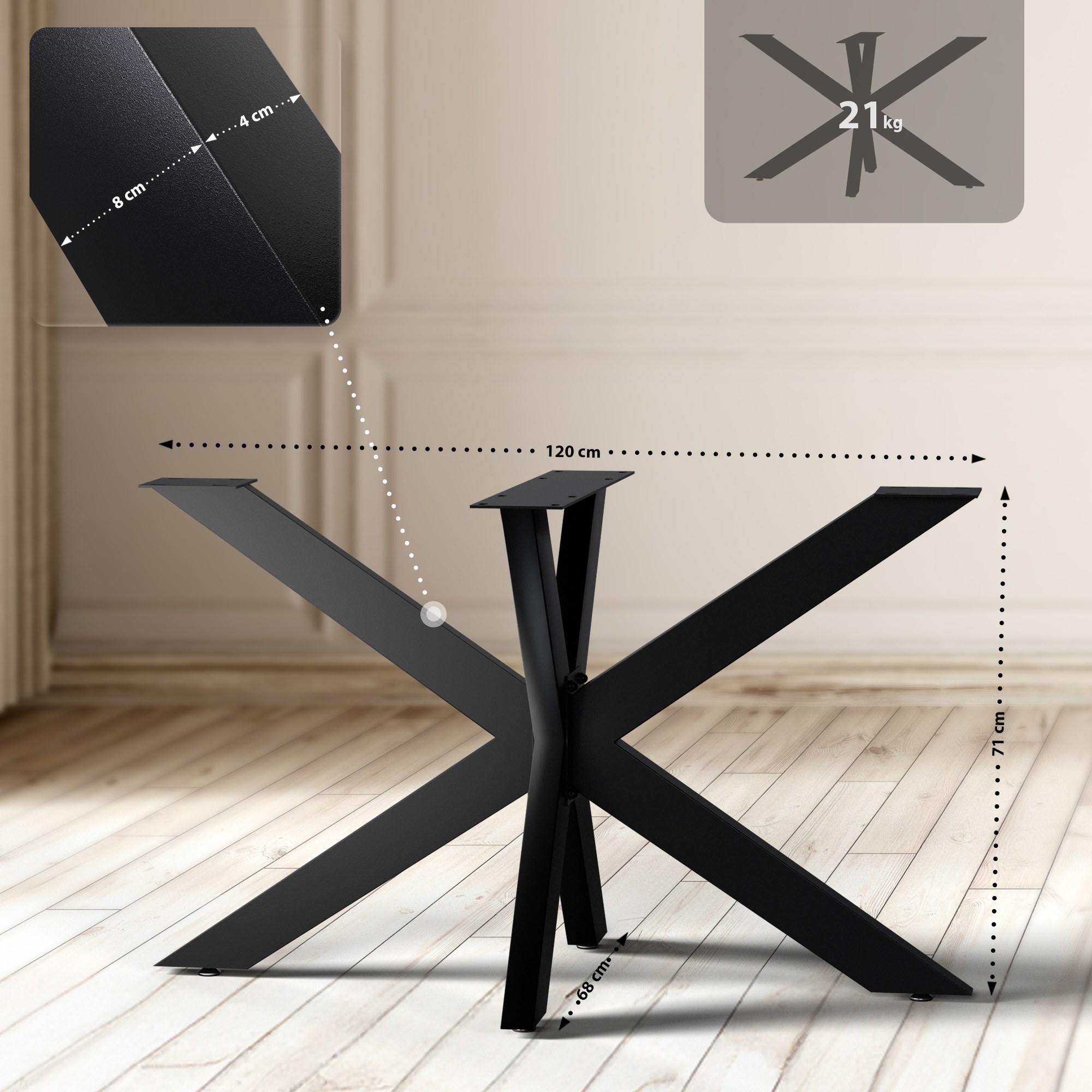 Tischbeine Hardwick schwarz 120x68x71 cm