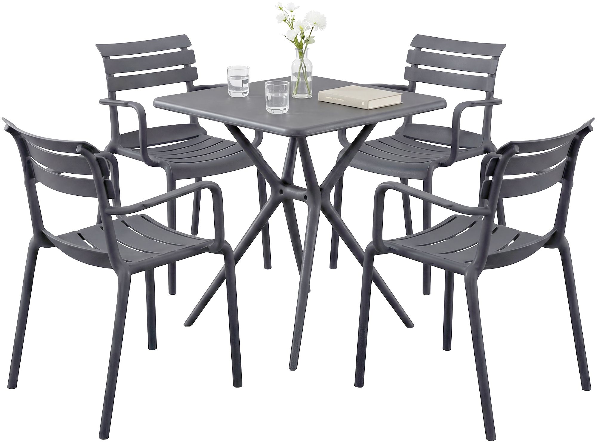 Gartenmöbel-Set Avena mit 4 Stühlen dunkelgrau