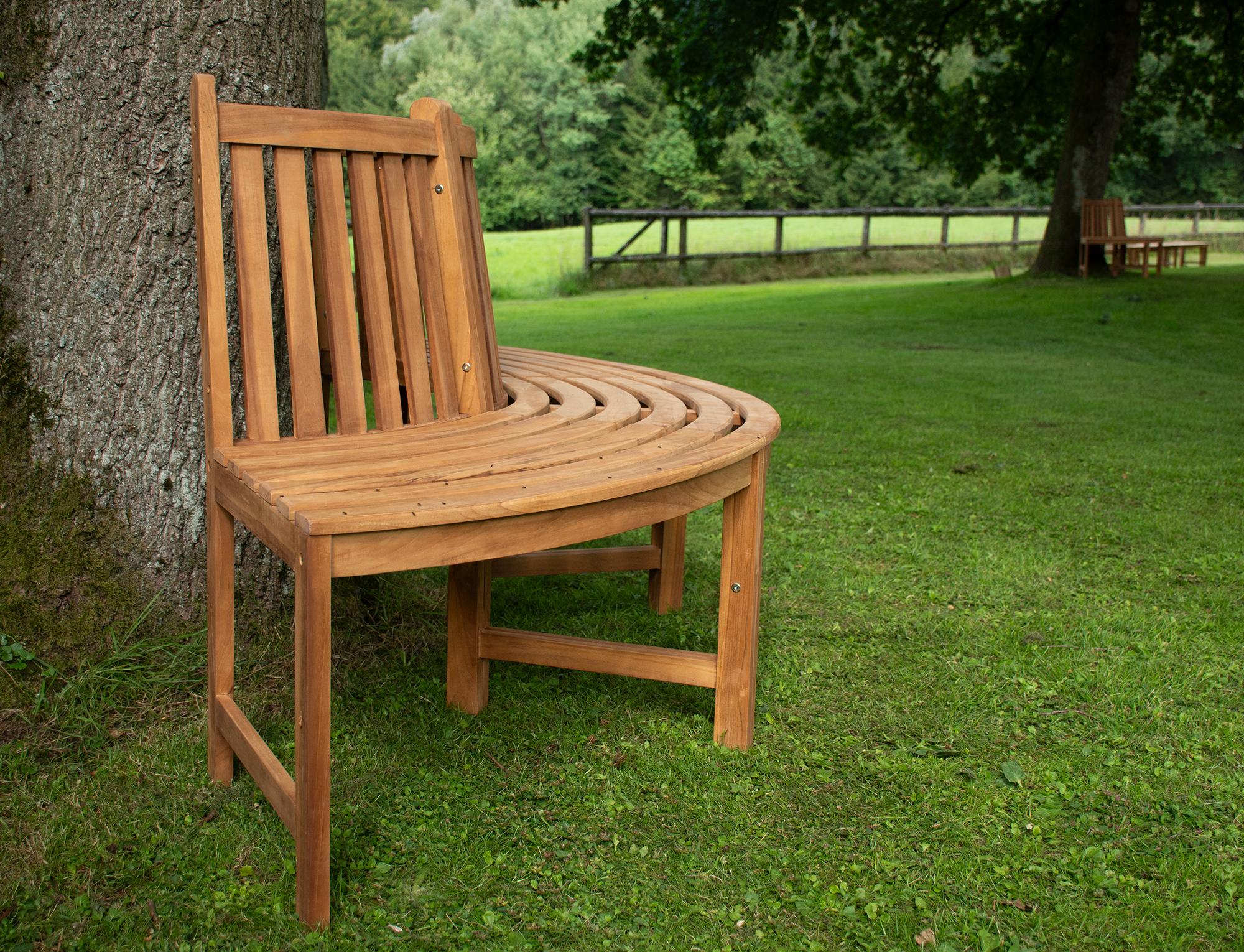 180° Baumbank Male mit Rückenlehne aus Teak braun