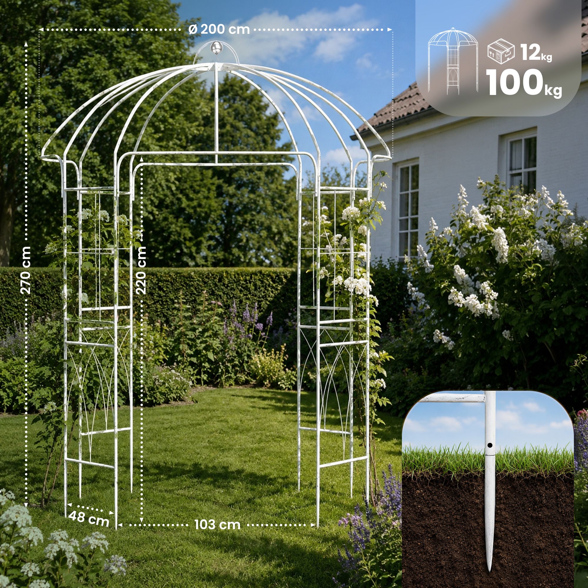 Gartenpavillon Keira mit Rankhilfe antik weiß