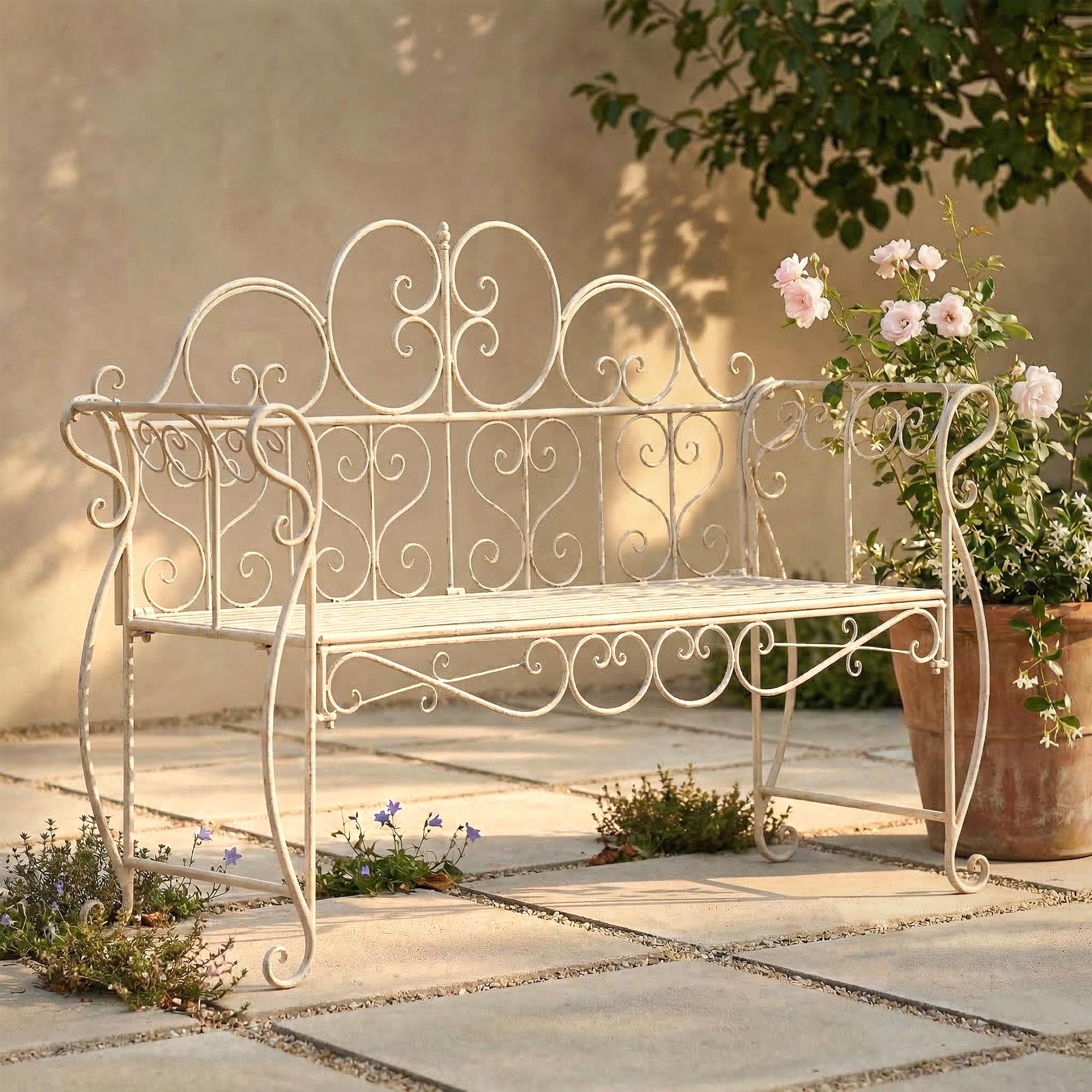 Gartenbank Minna antik weiß