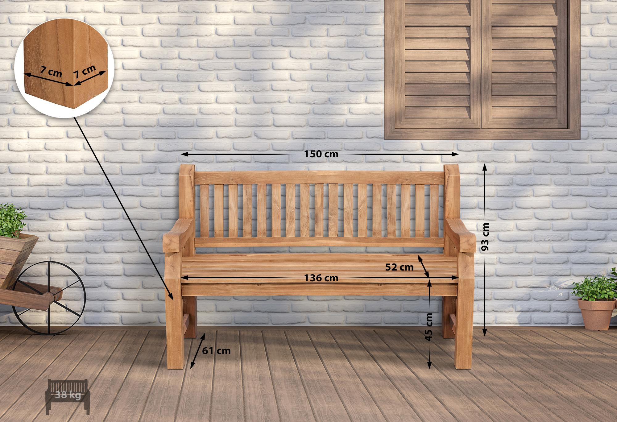 Gartenbank Teakholz Daxon mit Sitzkissen dunkelgrau 150 cm
