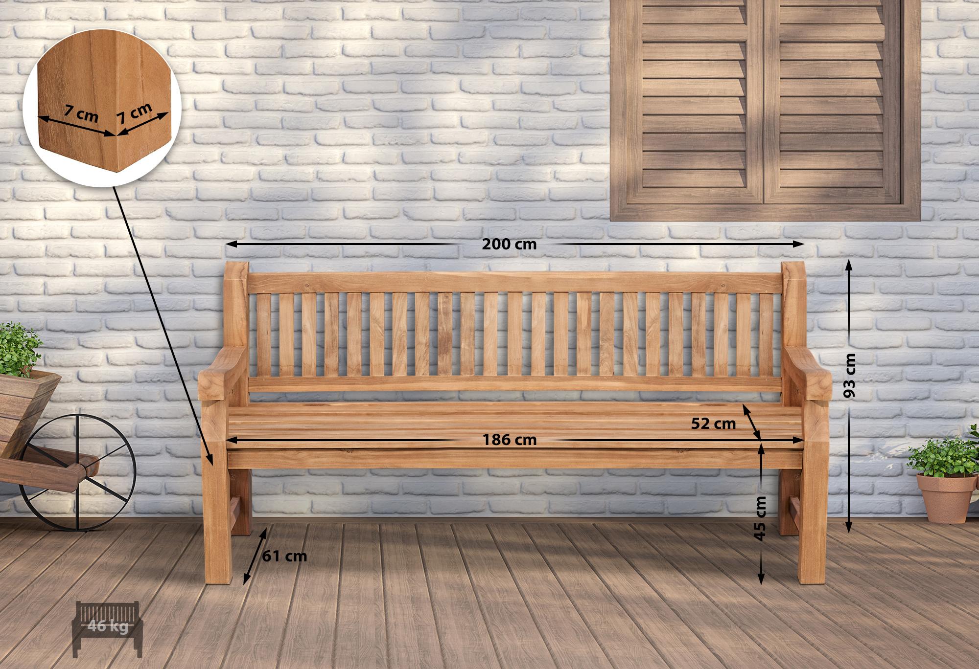 Teakbank Jackson V2 teak 200 cm