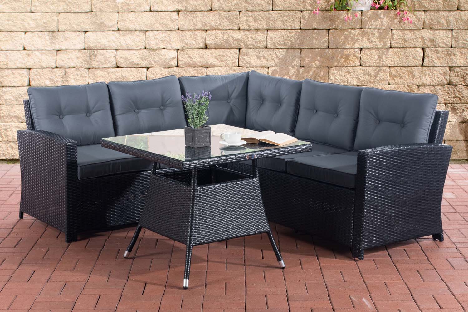 Polyrattan Gartengarnitur Sierra schwarz eisengrau