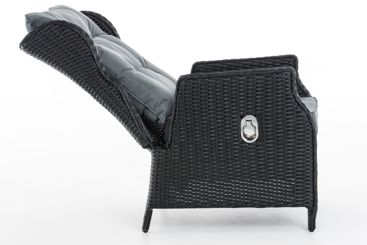 Polyrattan Verstellbarer Sessel Breno inkl. Fußhocker schwarz eisengrau