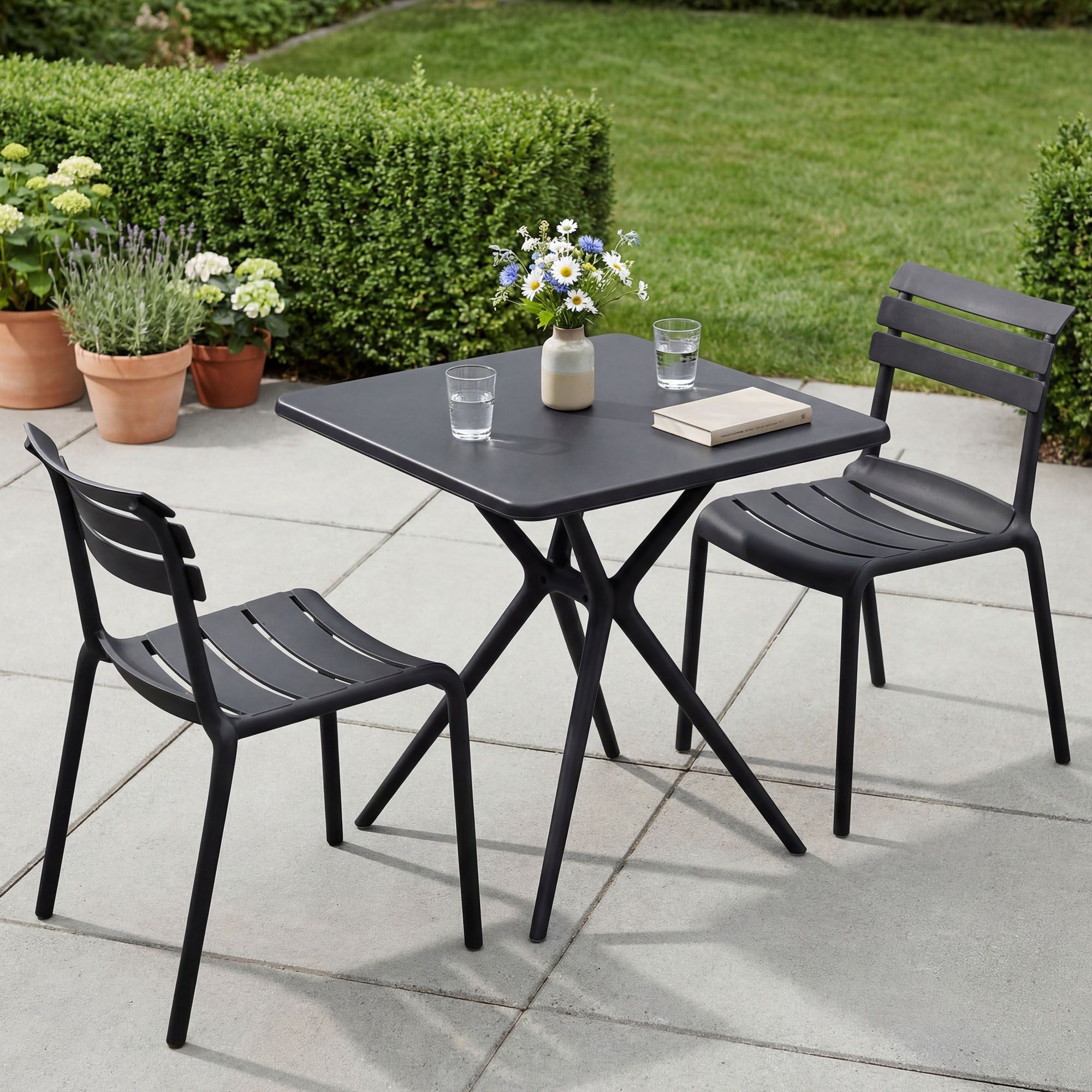 Gartenmöbel-Set Vela mit 2 Stühlen schwarz
