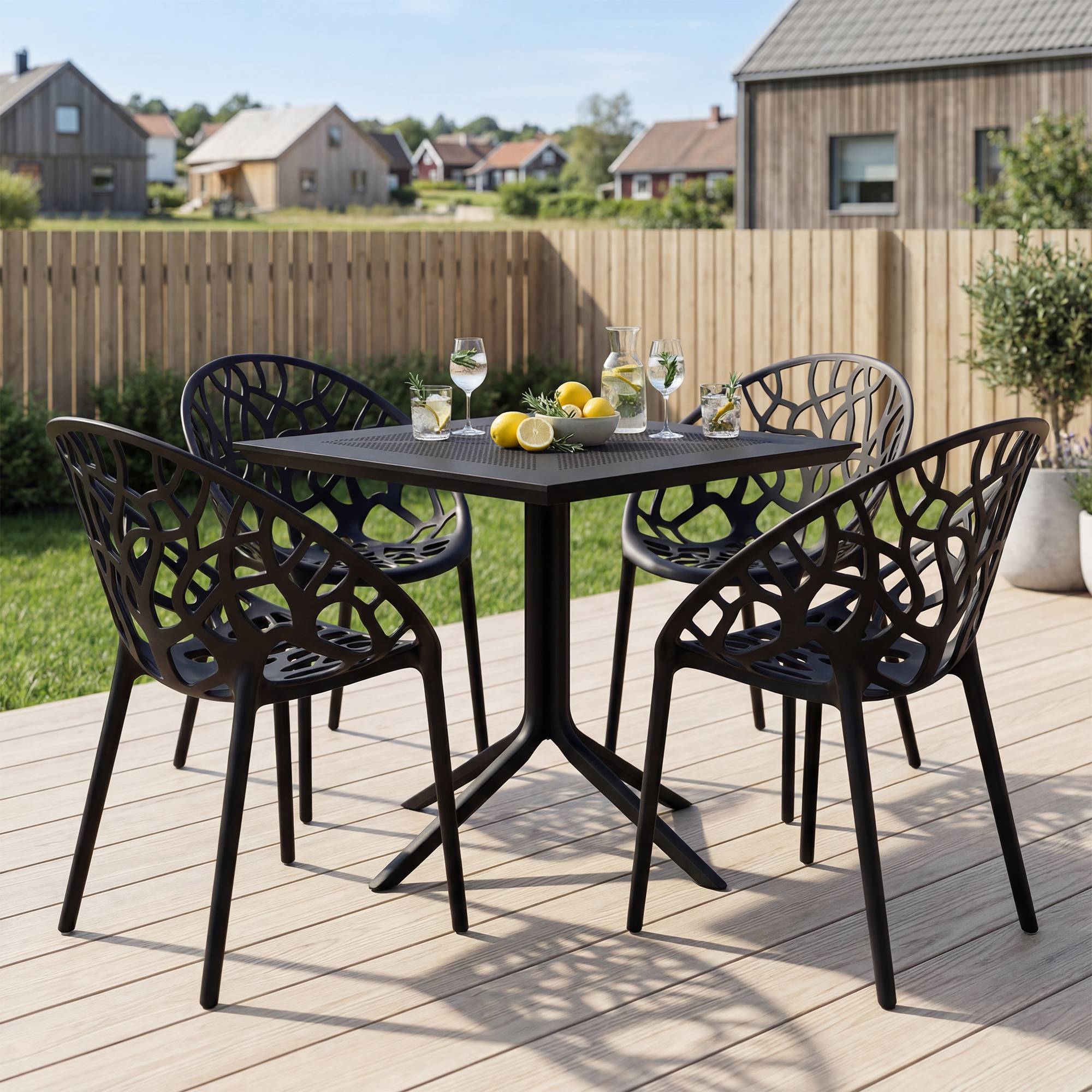 Gartenmöbel-Set Avara mit 4 Stühlen schwarz