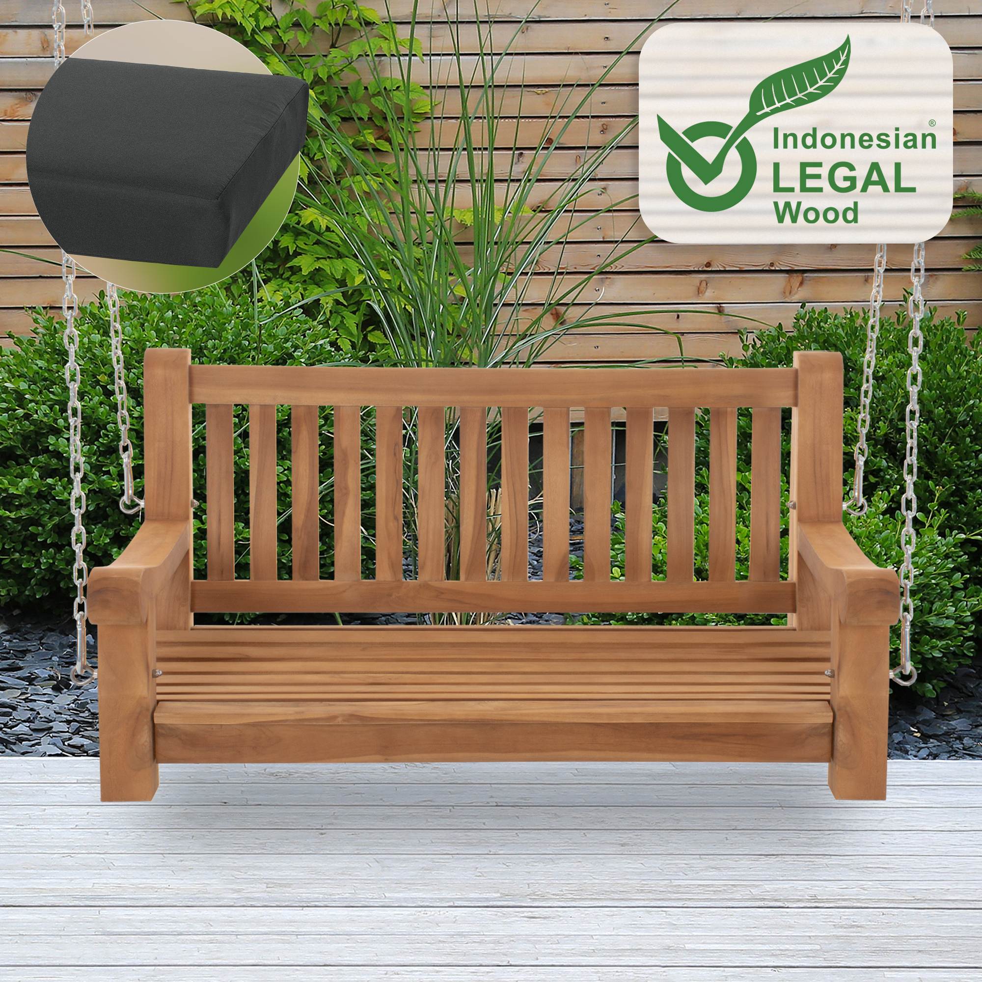 Schaukelbank wetterfest Joyce mit Sitzkissen dunkelgrau 106x48x8 cm