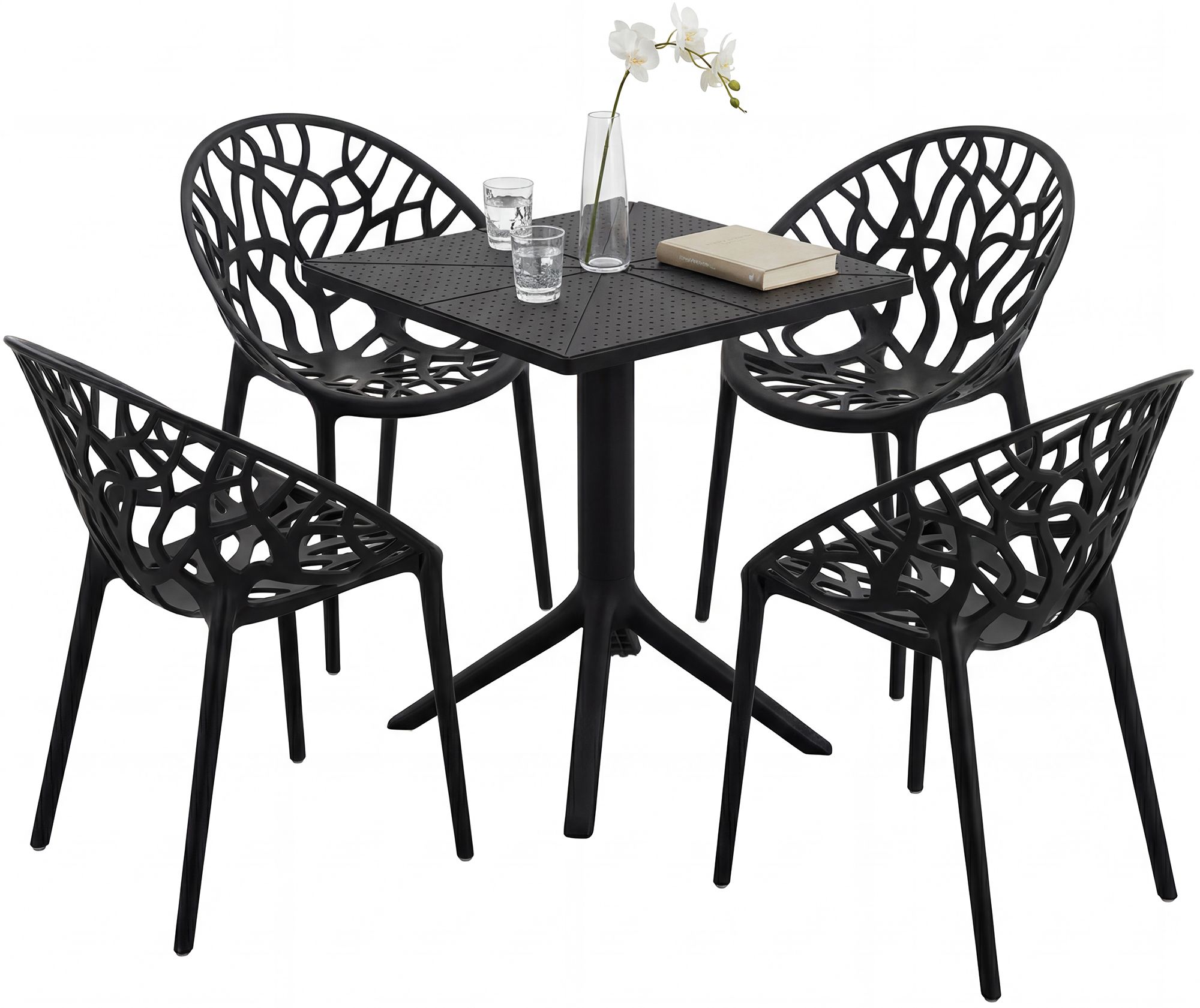 Gartenmöbel-Set Neriva mit 4 Stühlen schwarz