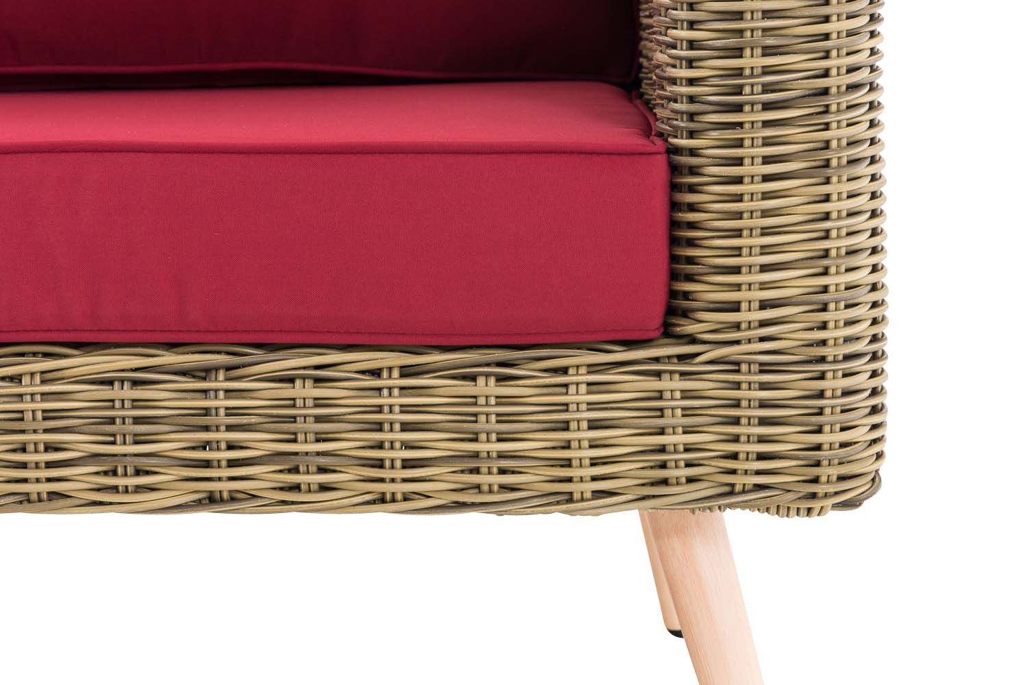 Polyrattan 2er Sofa Molde mit Fußhocker 5mm Natura rubinrot 40 cm (Hellbraun)