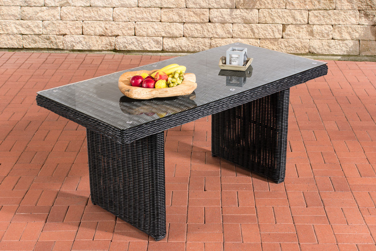 Polyrattan Esstisch La Gomera Klarglas 120/140/160 cm schwarz 160 cm