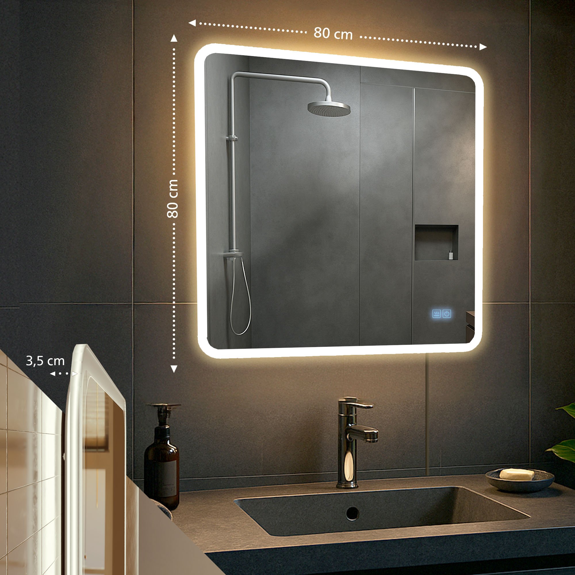 Badspiegel Jericho mit Bluetooth 80x80 cm