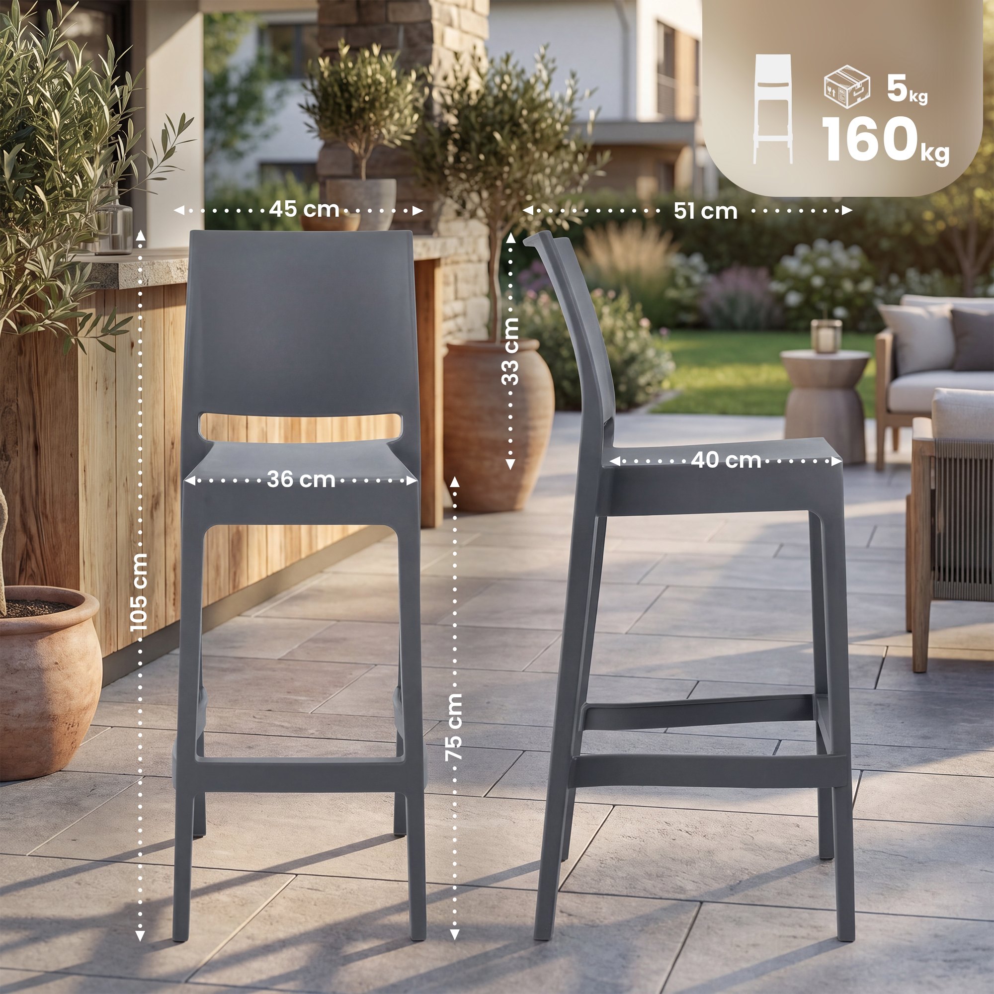 4er Set Barhocker Maya Kunststoff