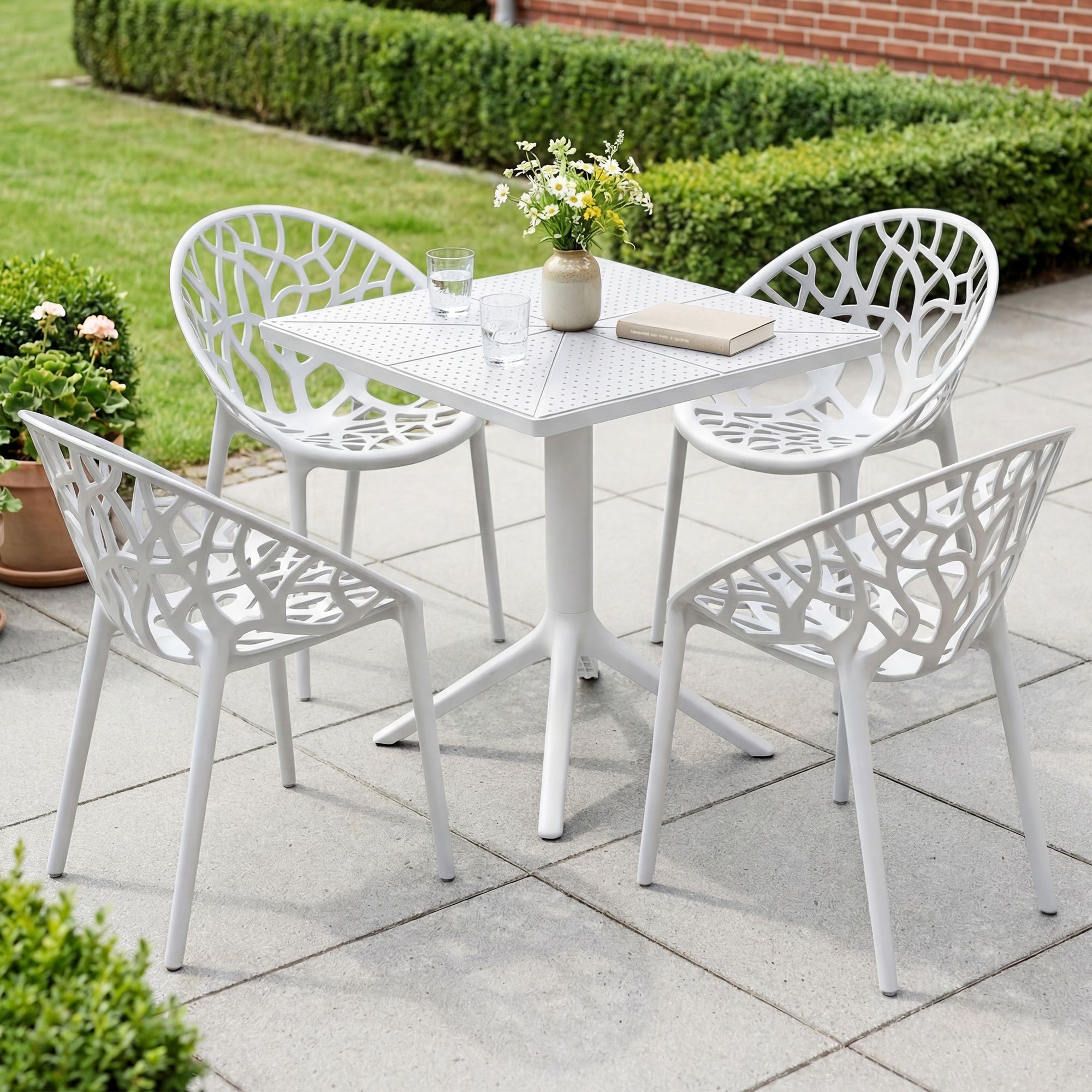 Gartenmöbel-Set Neriva mit 4 Stühlen weiß