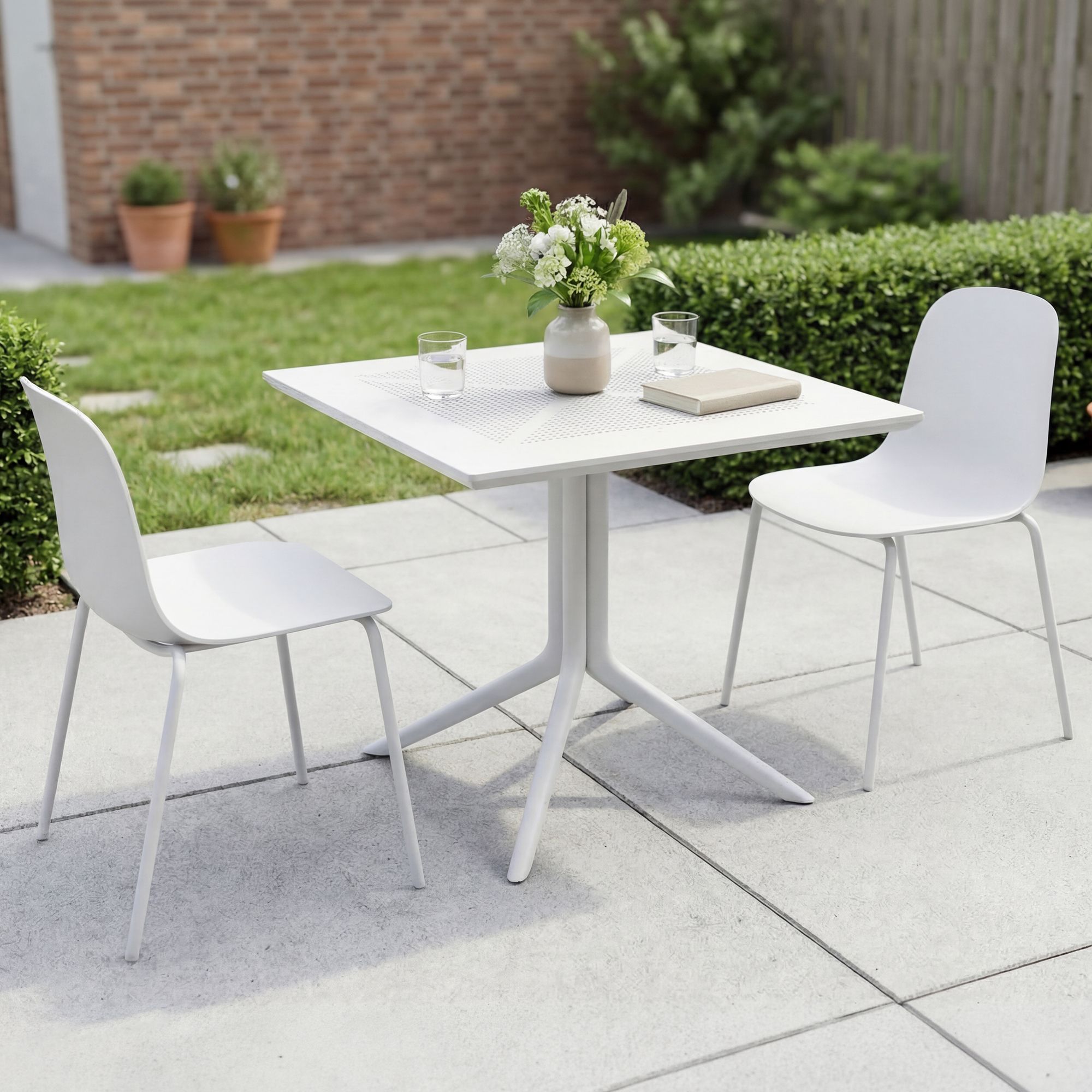 Gartenmöbel-Set Zeron mit 2 Stühlen weiß