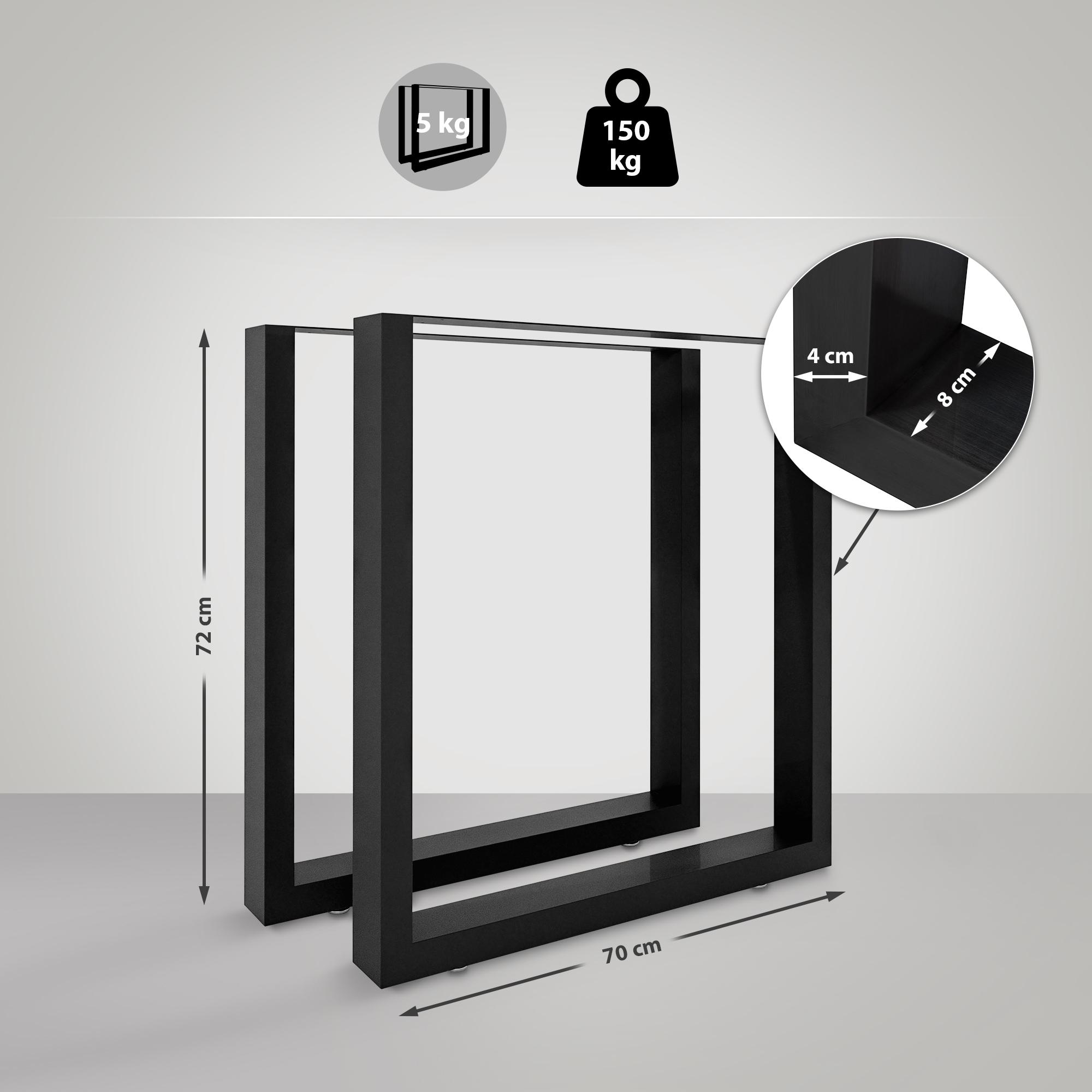 2er Set Tischbeine Velden schwarz 70 cm