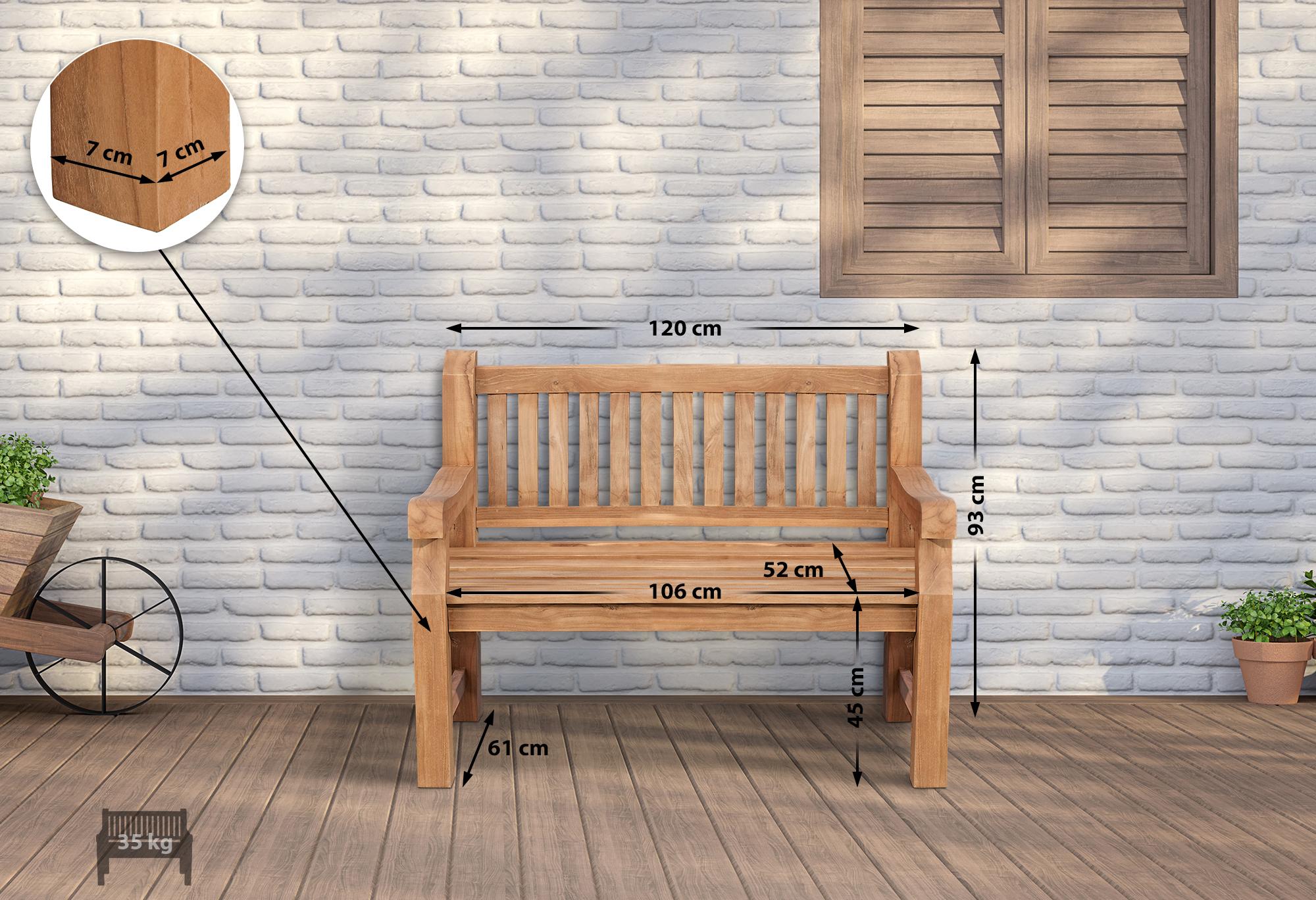 Gartenbank Teakholz Daxon mit Sitzkissen dunkelgrau 120 cm